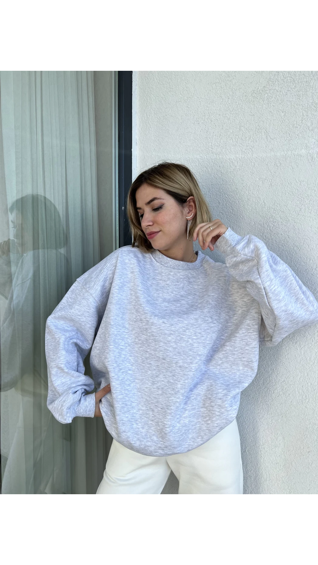 AÇIK GRİ Oversize Şardonlu Sweat