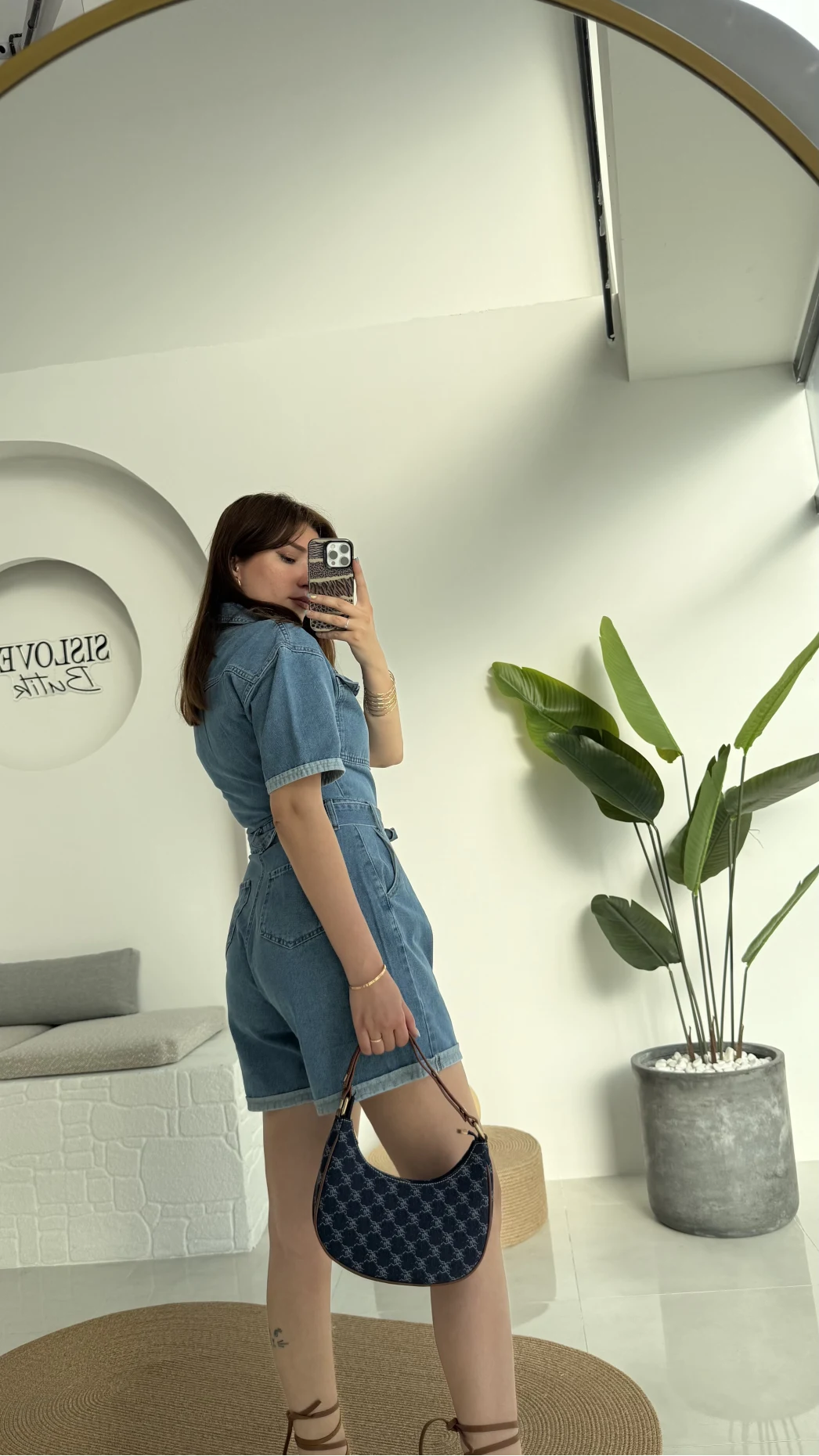 Açık Mavi Kısa Şort Denim Tulum