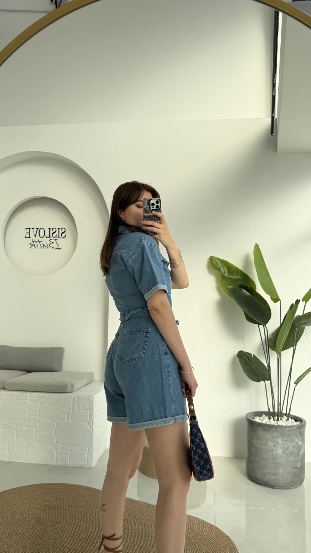 Açık Mavi Kısa Şort Denim Tulum