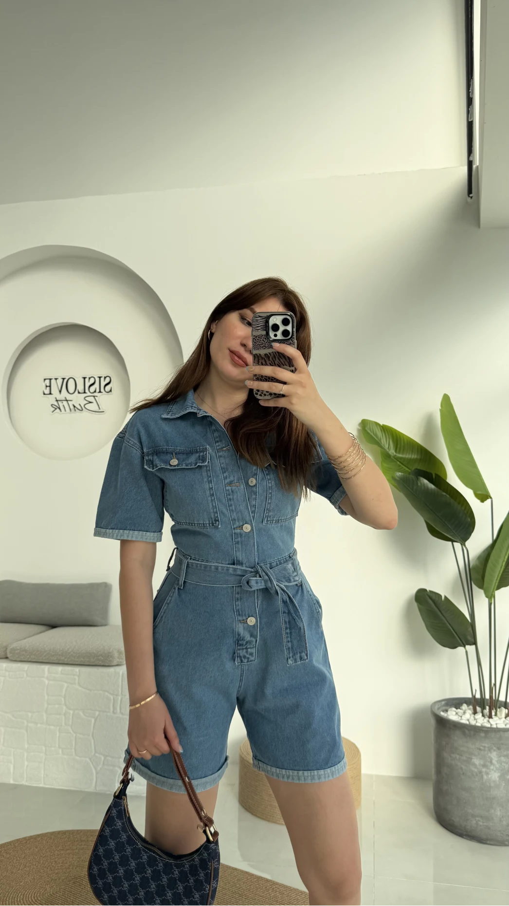 Açık Mavi Kısa Şort Denim Tulum