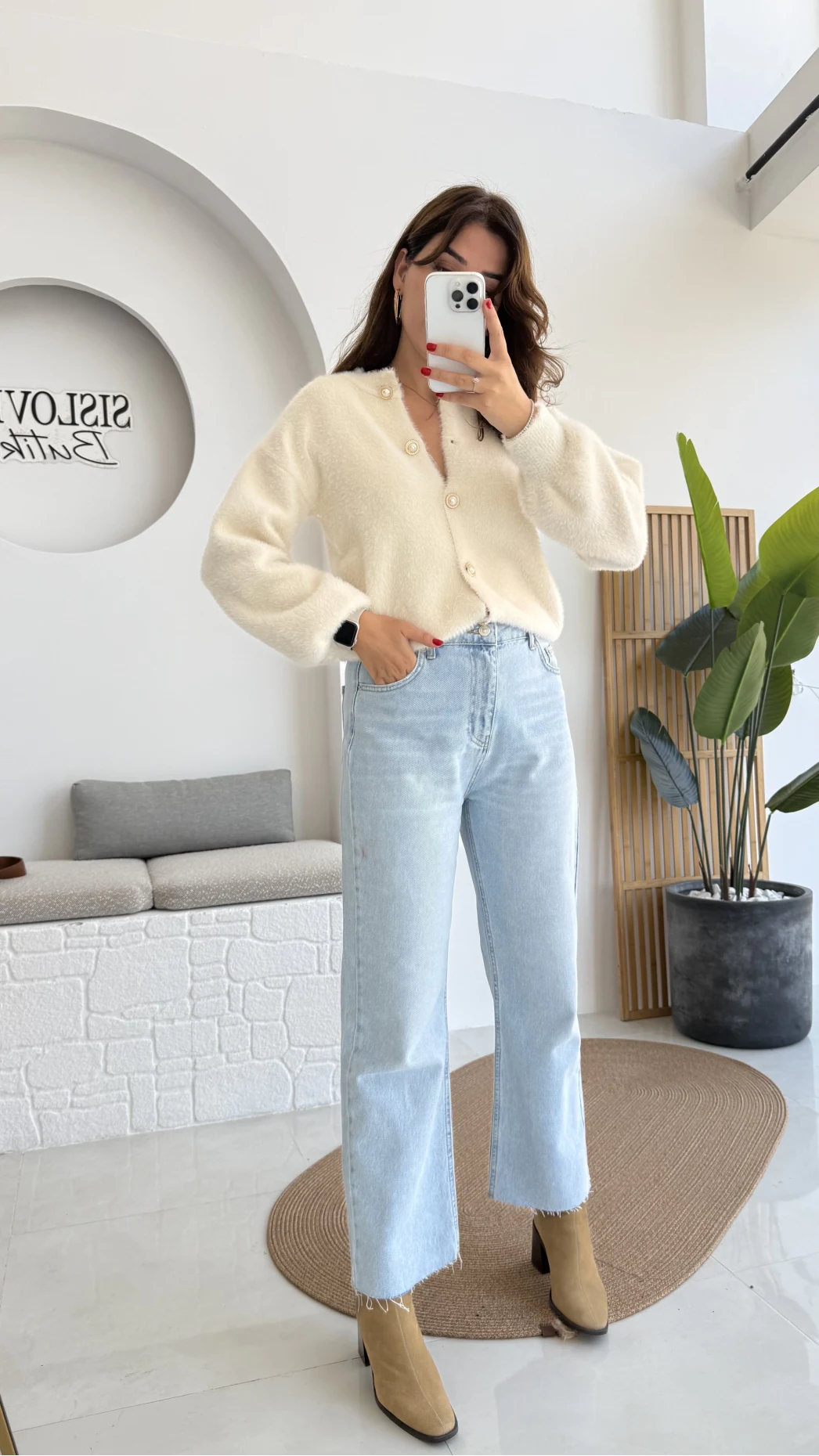 Açık Mavi Yüksek Bel Wide Leg Jean Pantolon - Kod: 1019