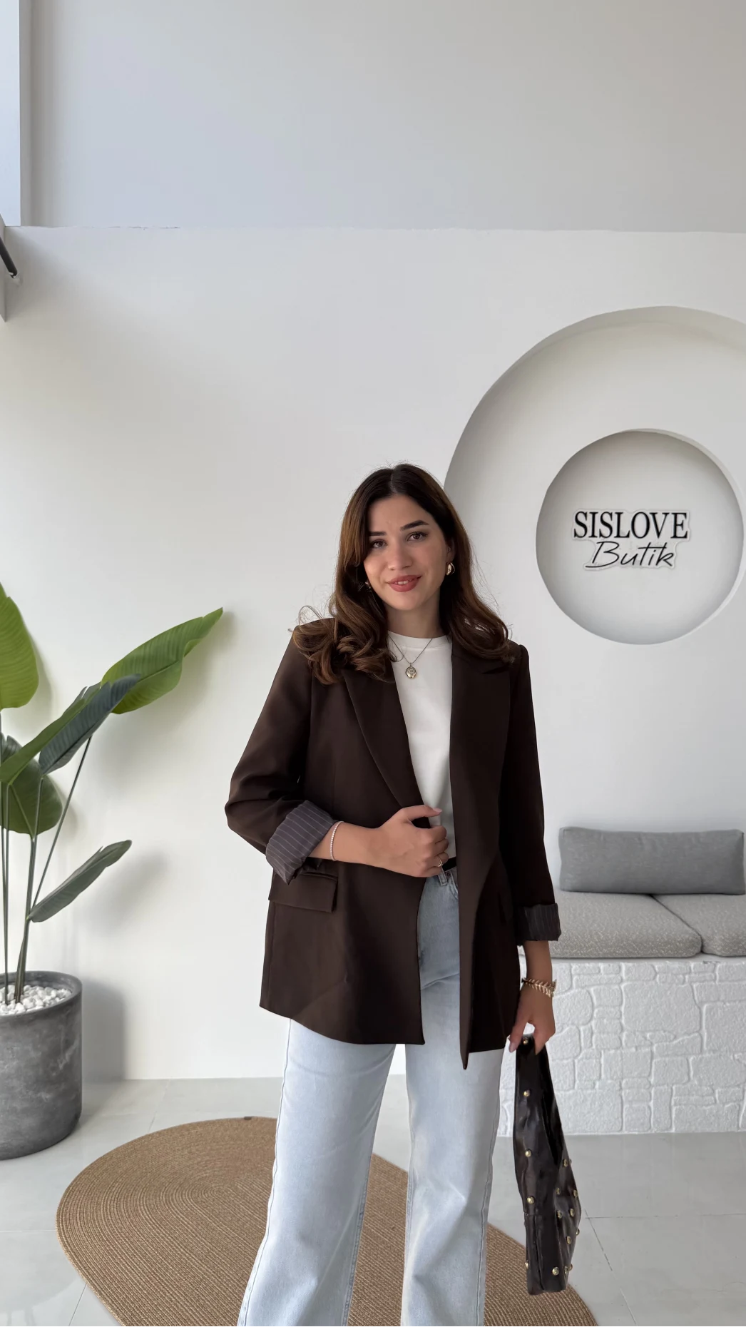 Addison Çizgi Detay Blazer Ceket - Kahve - Kod: 7560