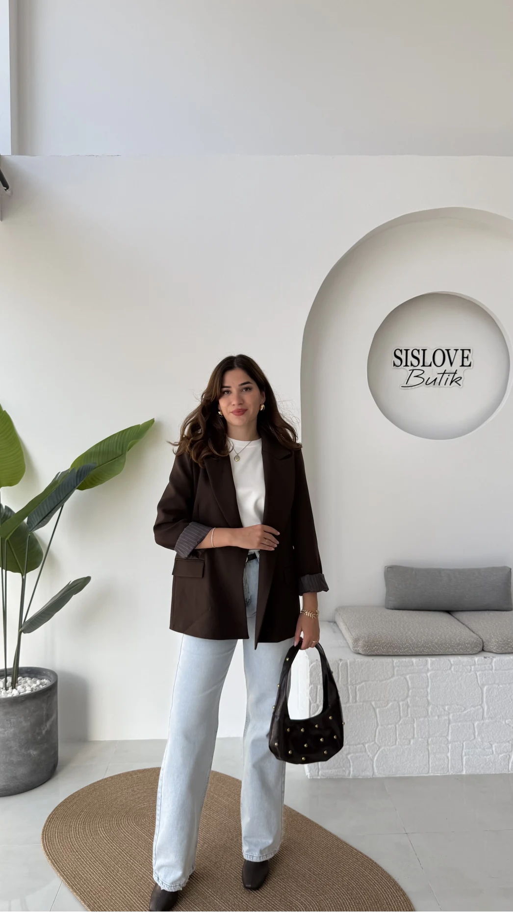 Addison Çizgi Detay Blazer Ceket - Kahve - Kod: 7560