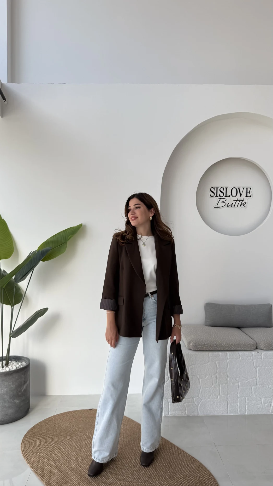 Addison Çizgi Detay Blazer Ceket - Kahve - Kod: 7560