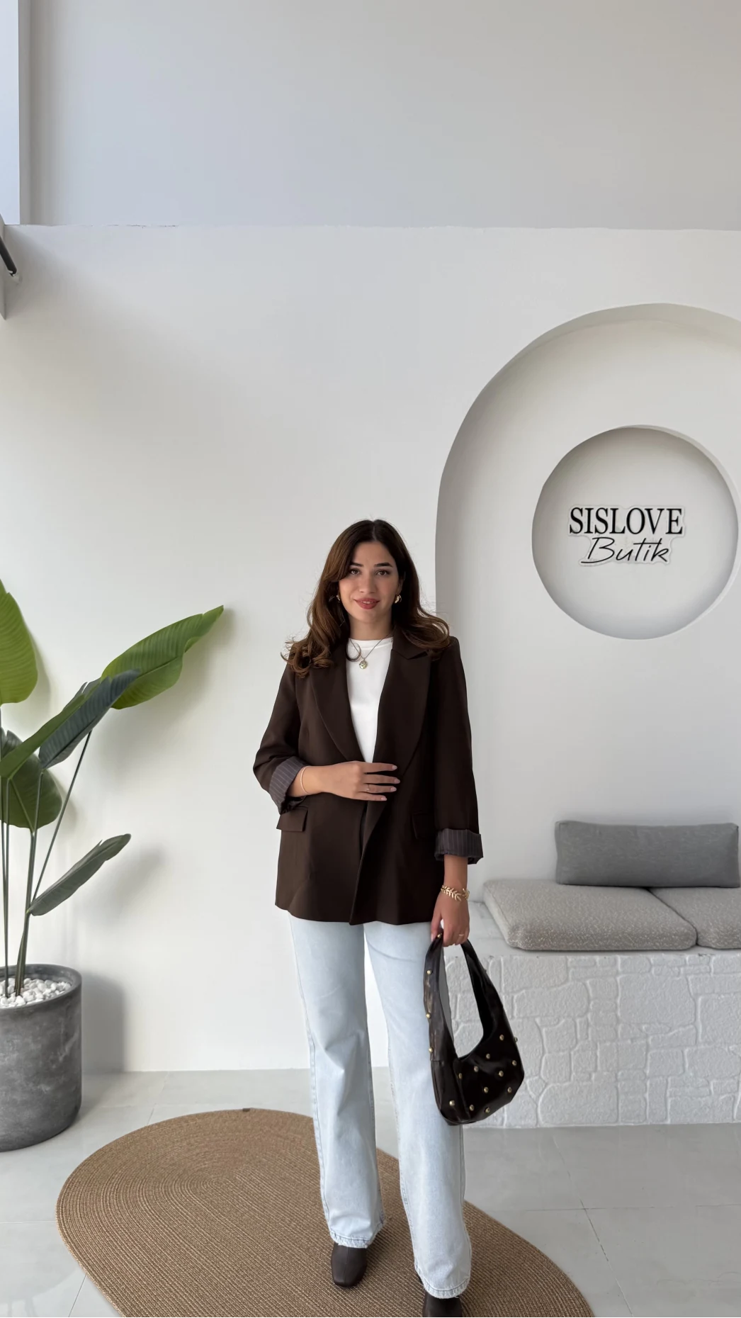 Addison Çizgi Detay Blazer Ceket - Kahve - Kod: 7560