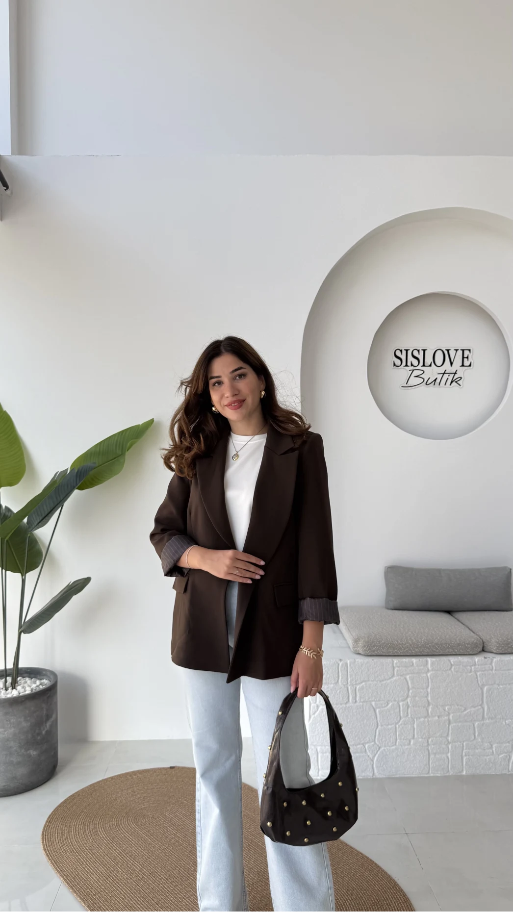 Addison Çizgi Detay Blazer Ceket - Kahve - Kod: 7560