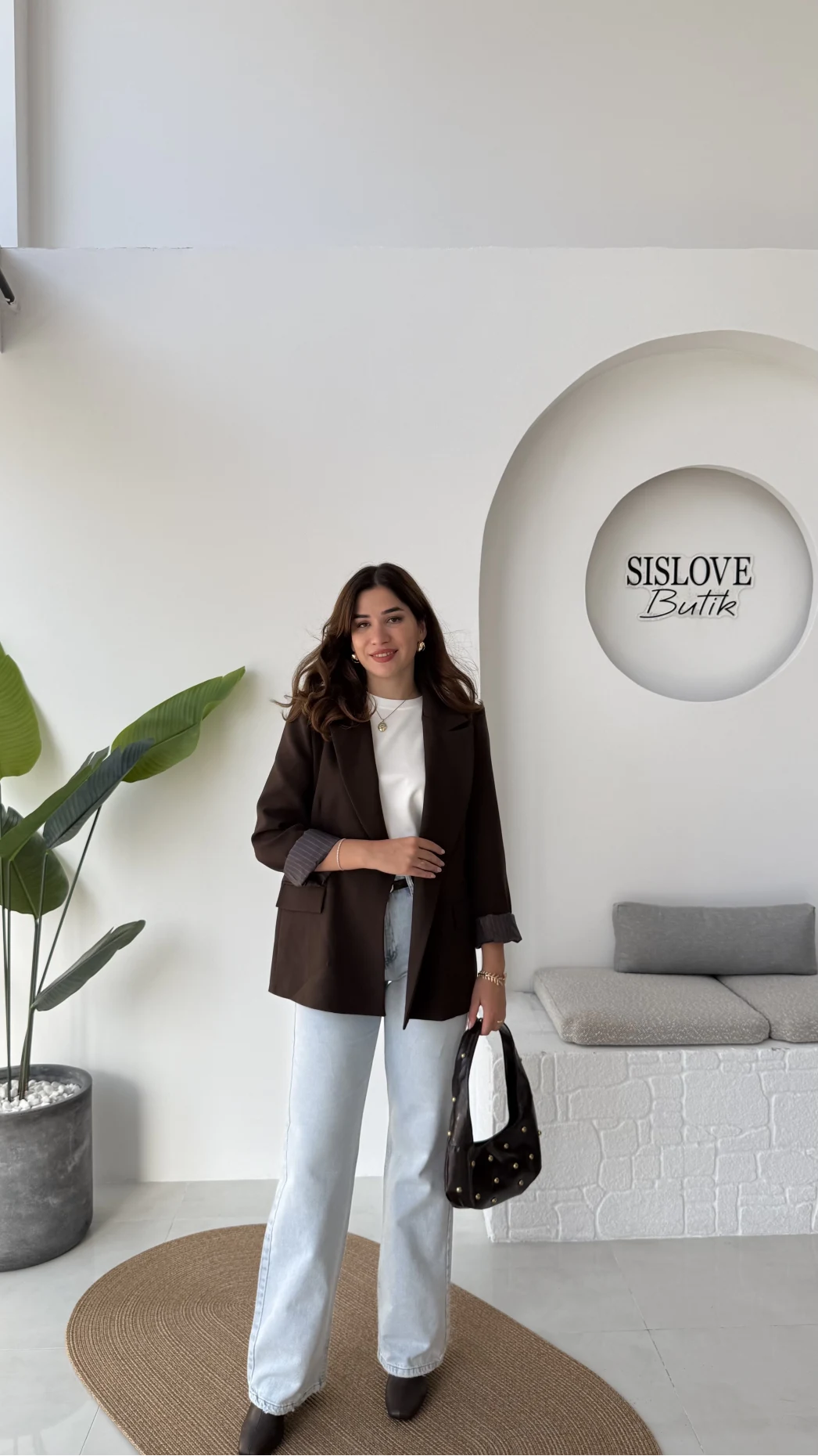 Addison Çizgi Detay Blazer Ceket - Kahve - Kod: 7560