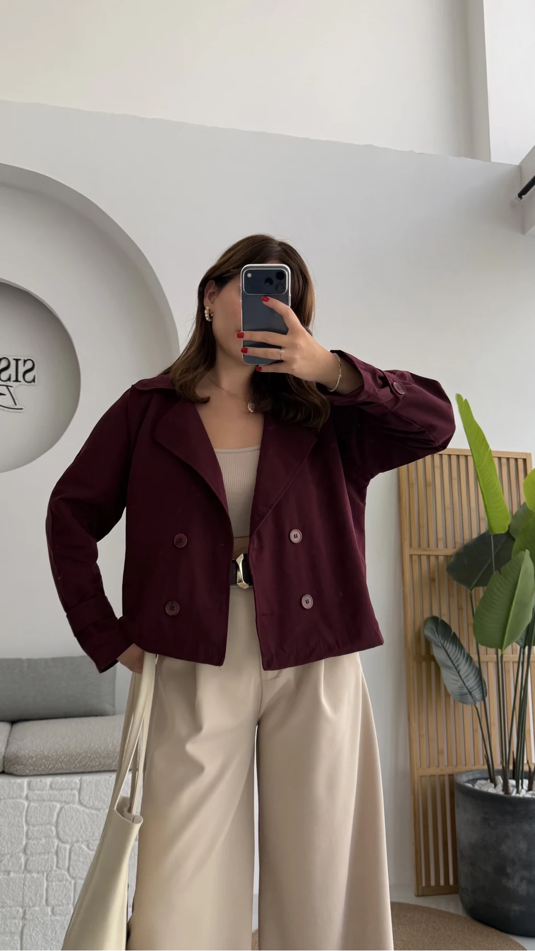 Adeena Yarım Trençkot - Bordo - Kod: 7025