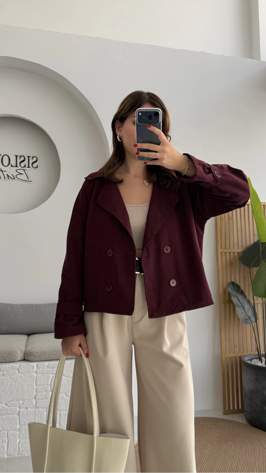 Adeena Yarım Trençkot - Bordo - Kod: 7025