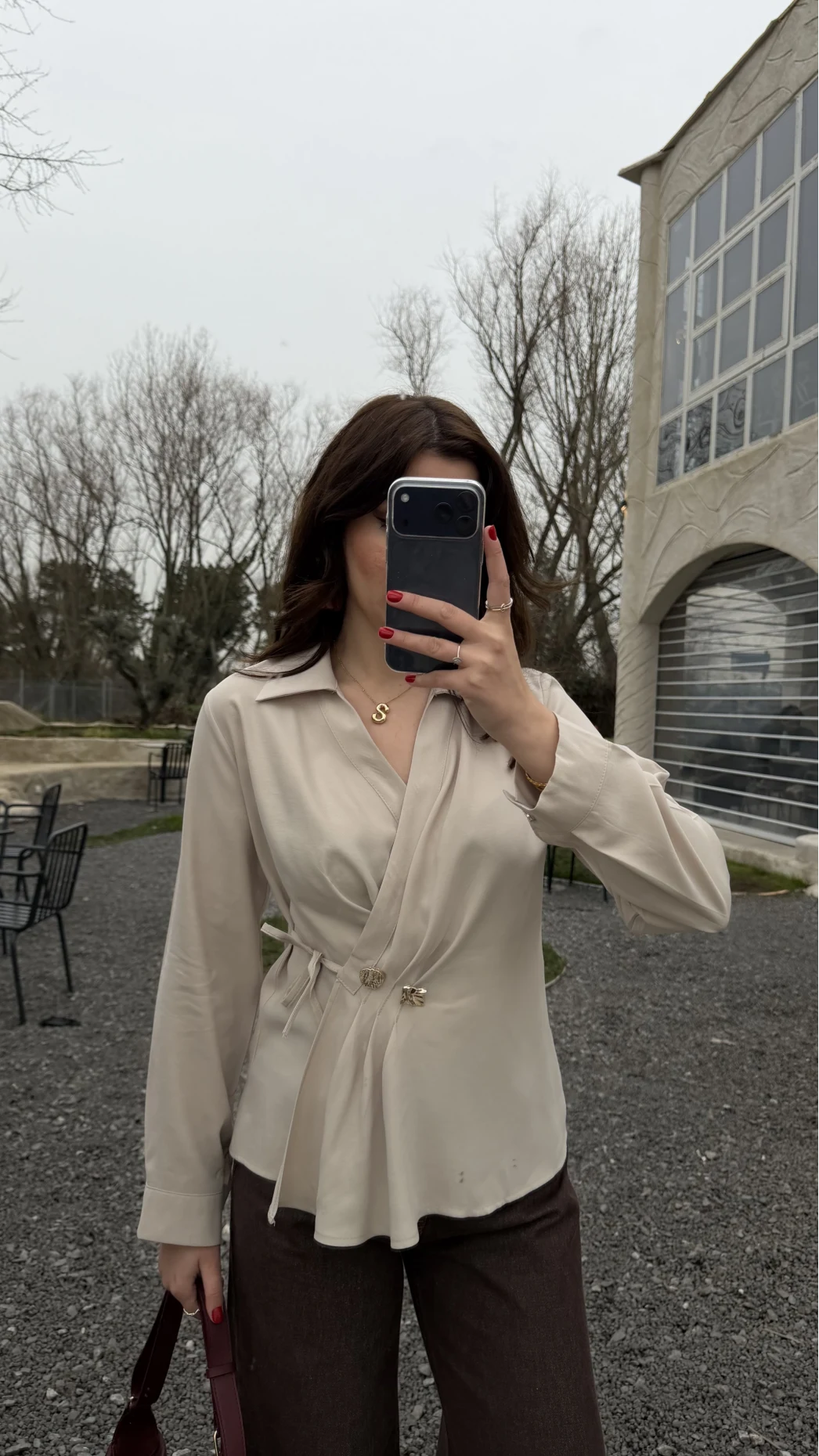 Aksesuar Detay Kimono Gömlek - Taş - Kod: 2203