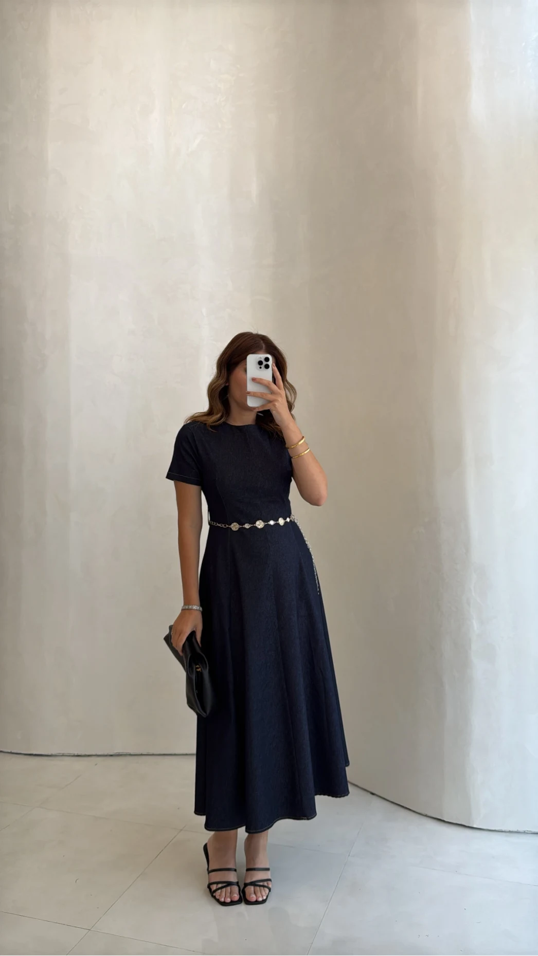 Aksesuar Kemerli Denim Elbise - Lacivert - Kod: 1056