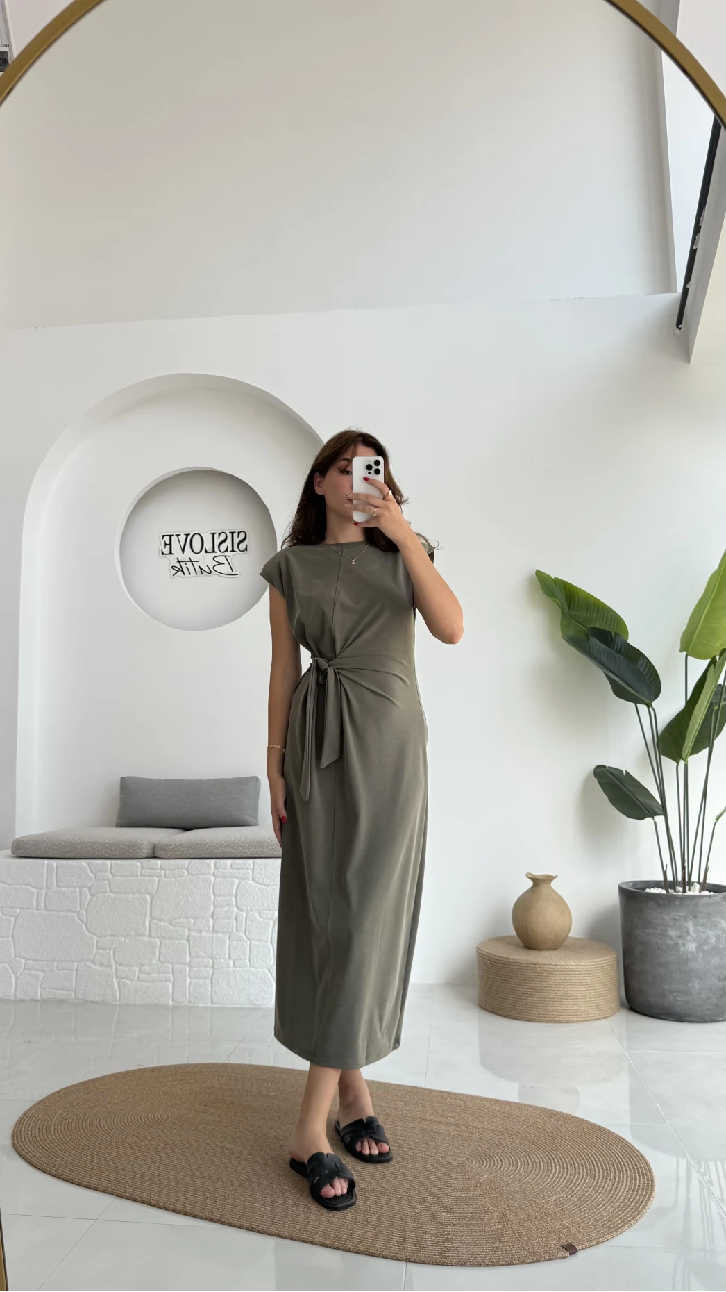 Alesia Bağlamalı Vatkalı Elbise - Haki - Kod:2131