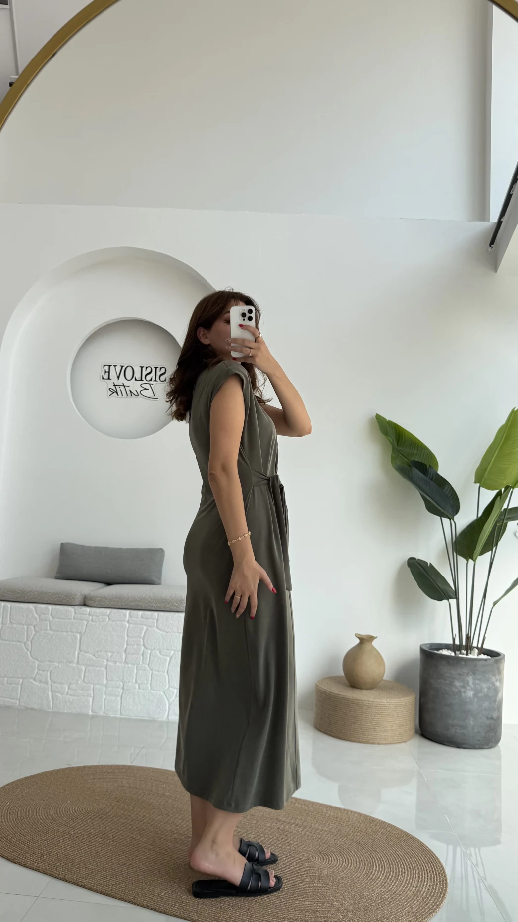 Alesia Bağlamalı Vatkalı Elbise - Haki - Kod:2131