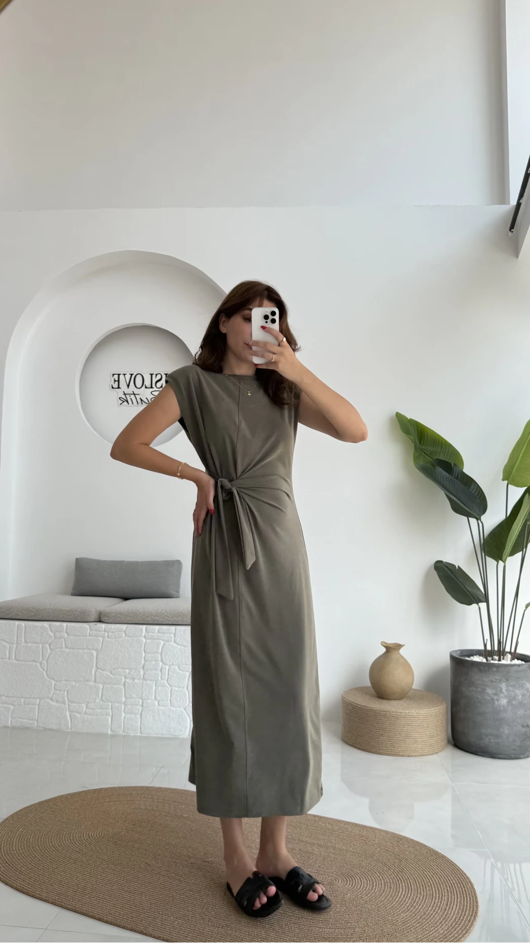 Alesia Bağlamalı Vatkalı Elbise - Haki - Kod:2131