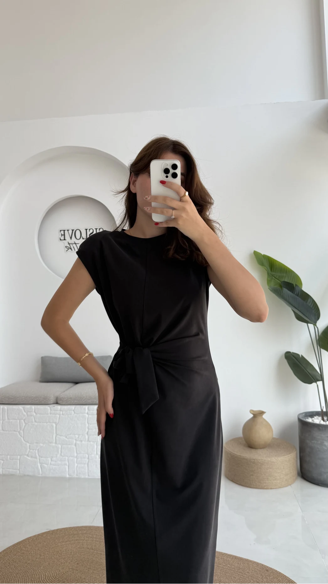 Alesia Bağlamalı Vatkalı Elbise - Siyah - Kod:2131