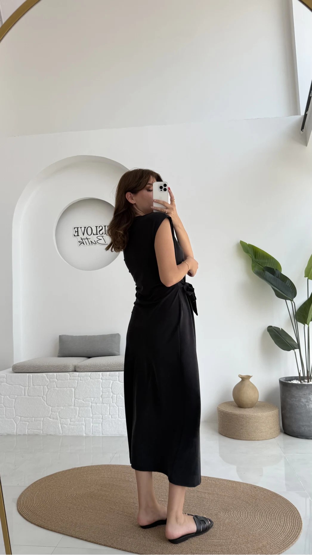 Alesia Bağlamalı Vatkalı Elbise - Siyah - Kod:2131