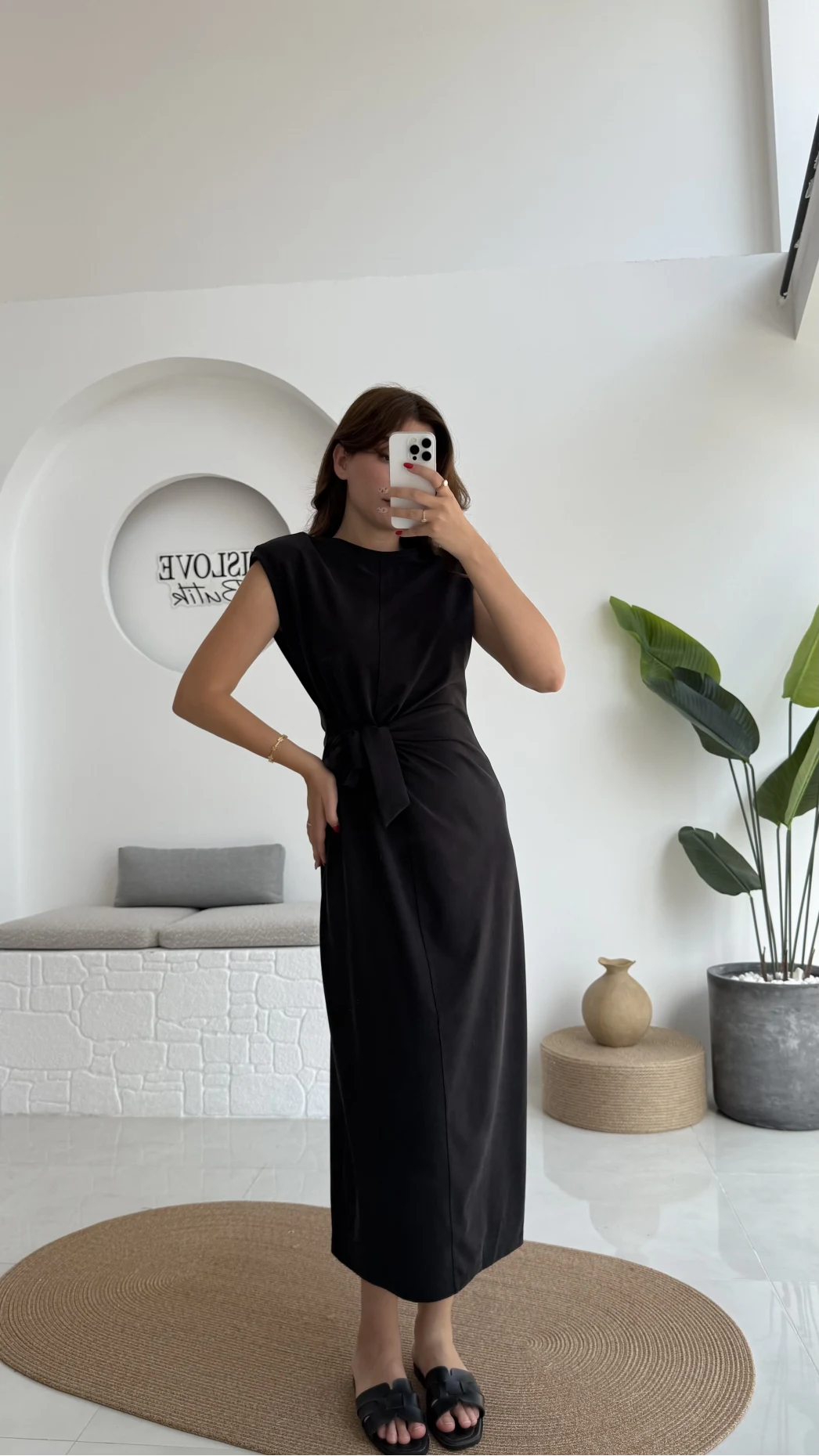 Alesia Bağlamalı Vatkalı Elbise - Siyah - Kod:2131