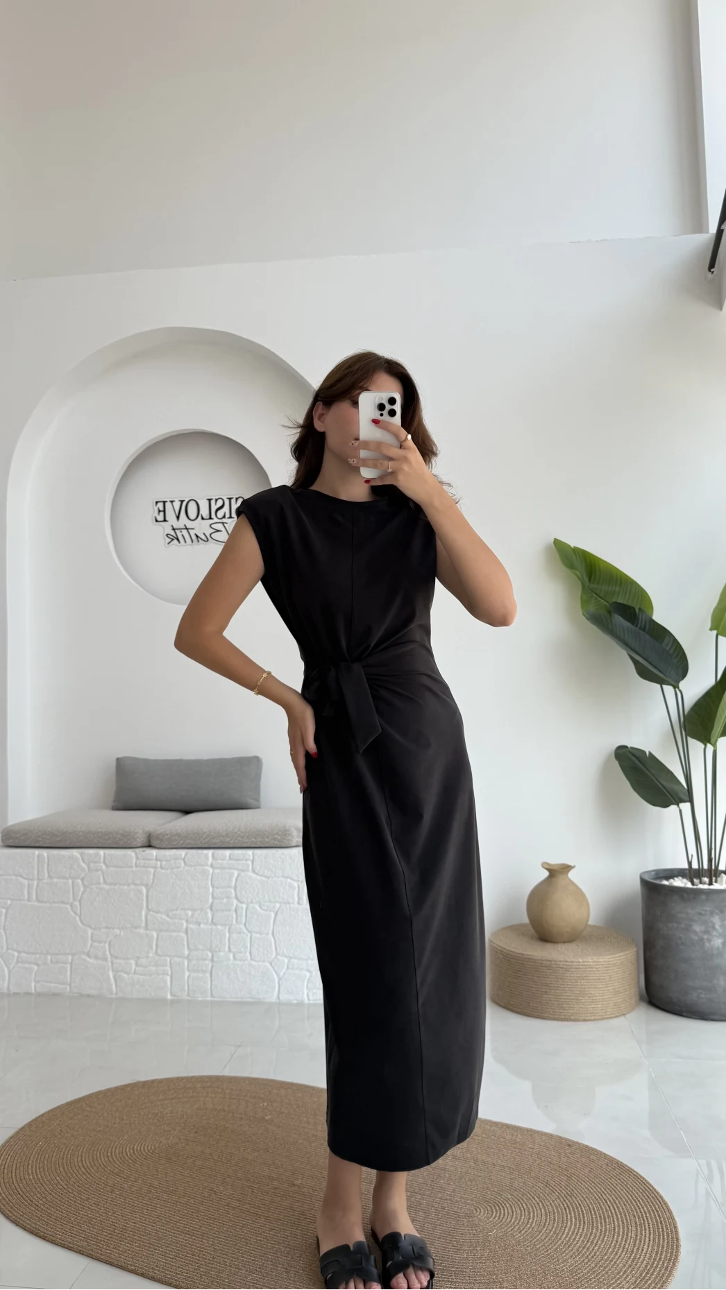 Alesia Bağlamalı Vatkalı Elbise - Siyah - Kod:2131