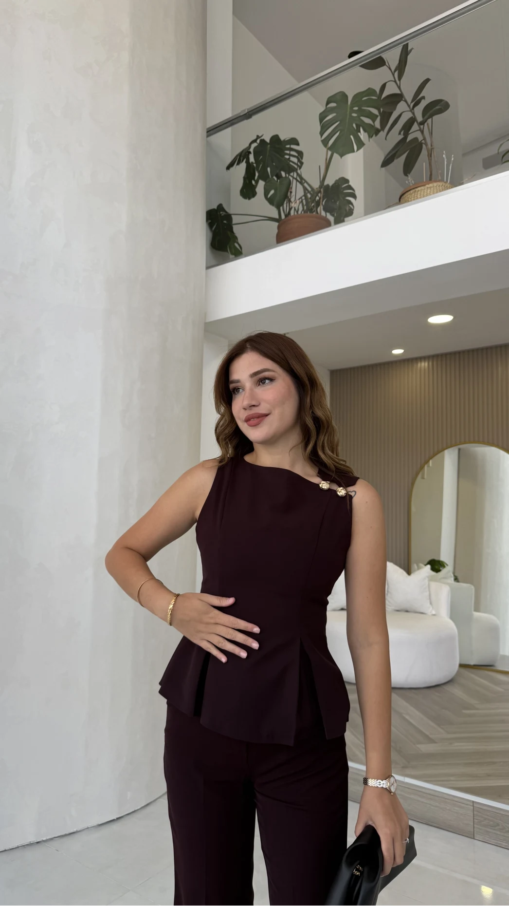 Alesia Omuz Düğme Detay Takım - Mürdüm - Kod: 9215