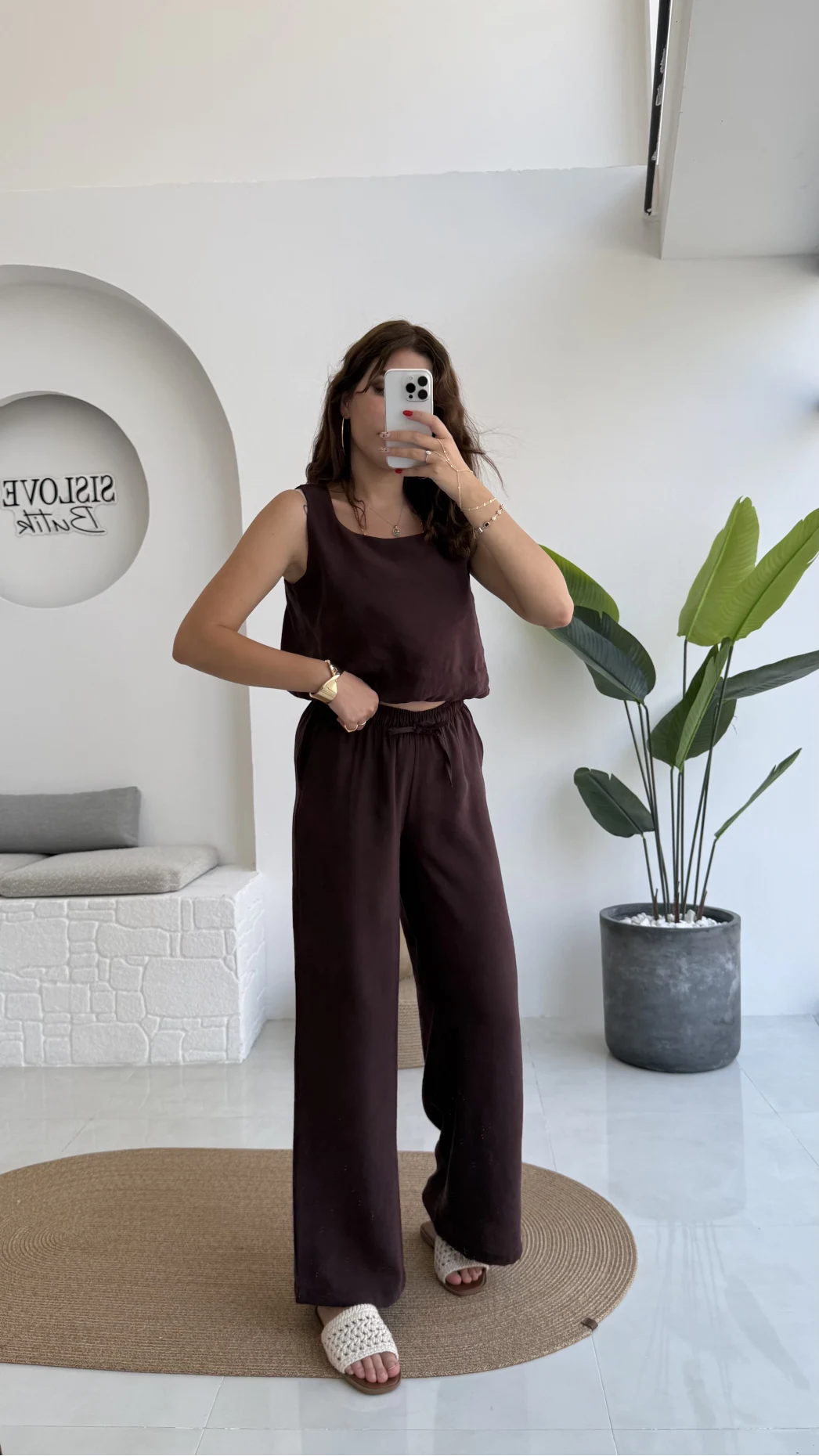 Alex Beli Lastik Detay Modal Takım - Bordo Kahverengi - 8013