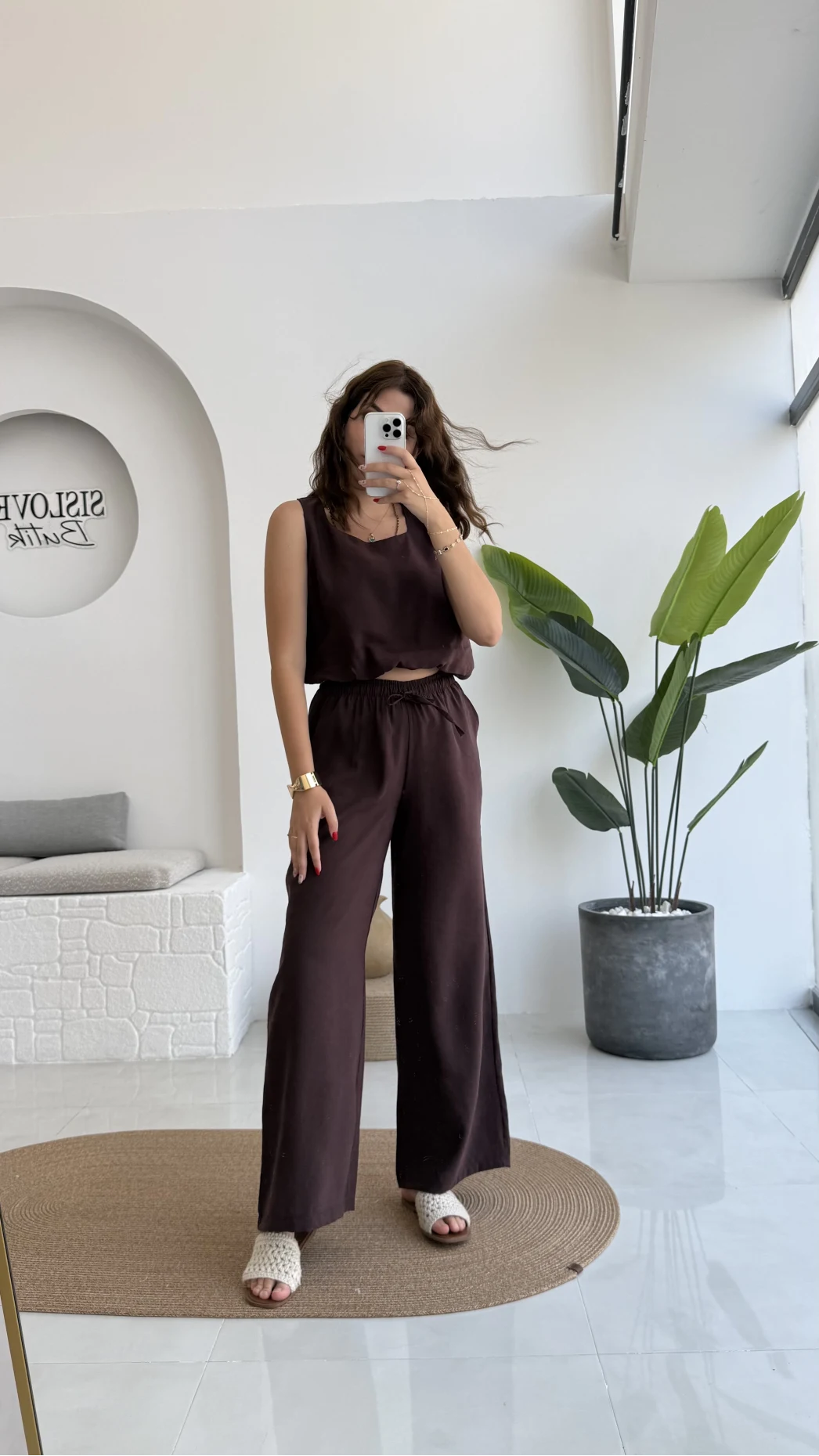 Alex Beli Lastik Detay Modal Takım - Bordo Kahverengi - 8013