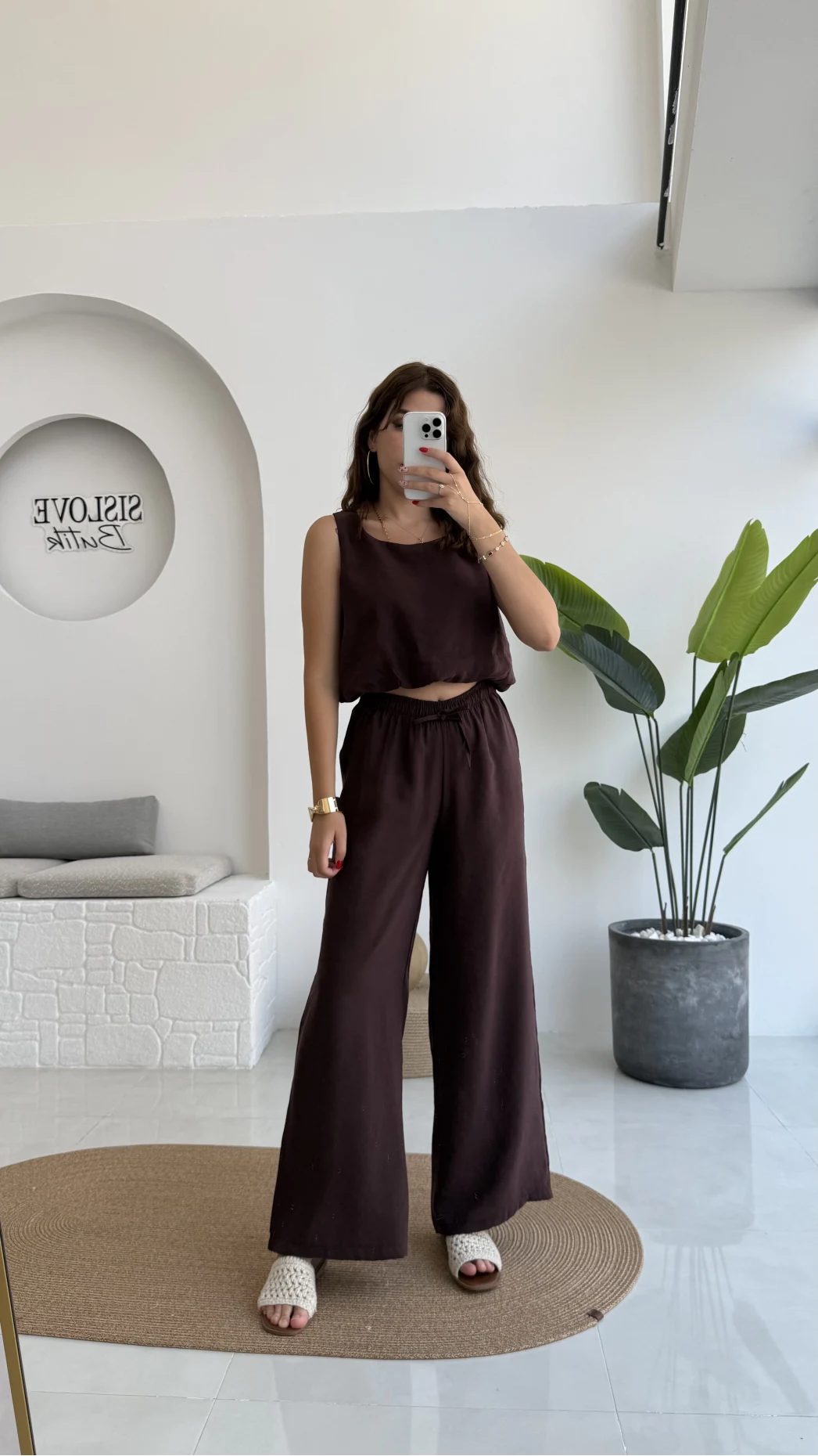 Alex Beli Lastik Detay Modal Takım - Bordo Kahverengi - 8013