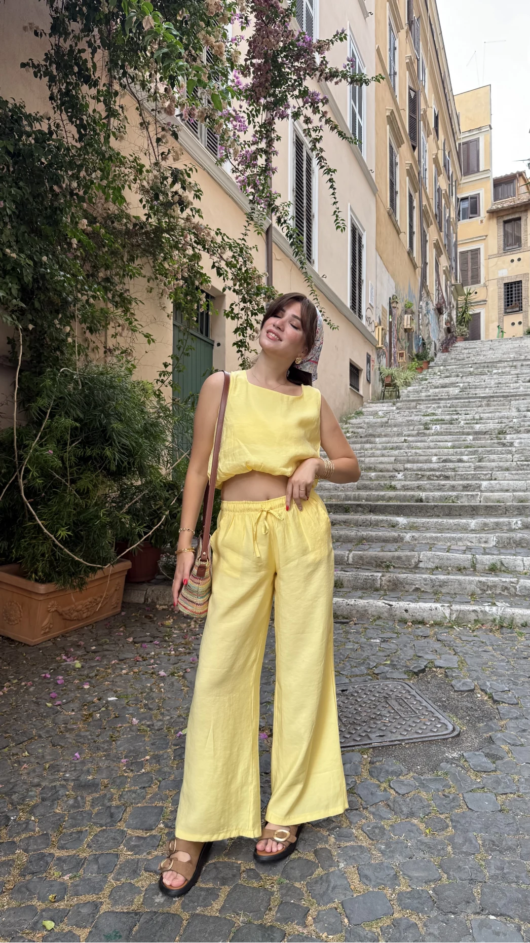 Alex Beli Lastik Detay Modal Takım - Sarı - 8013