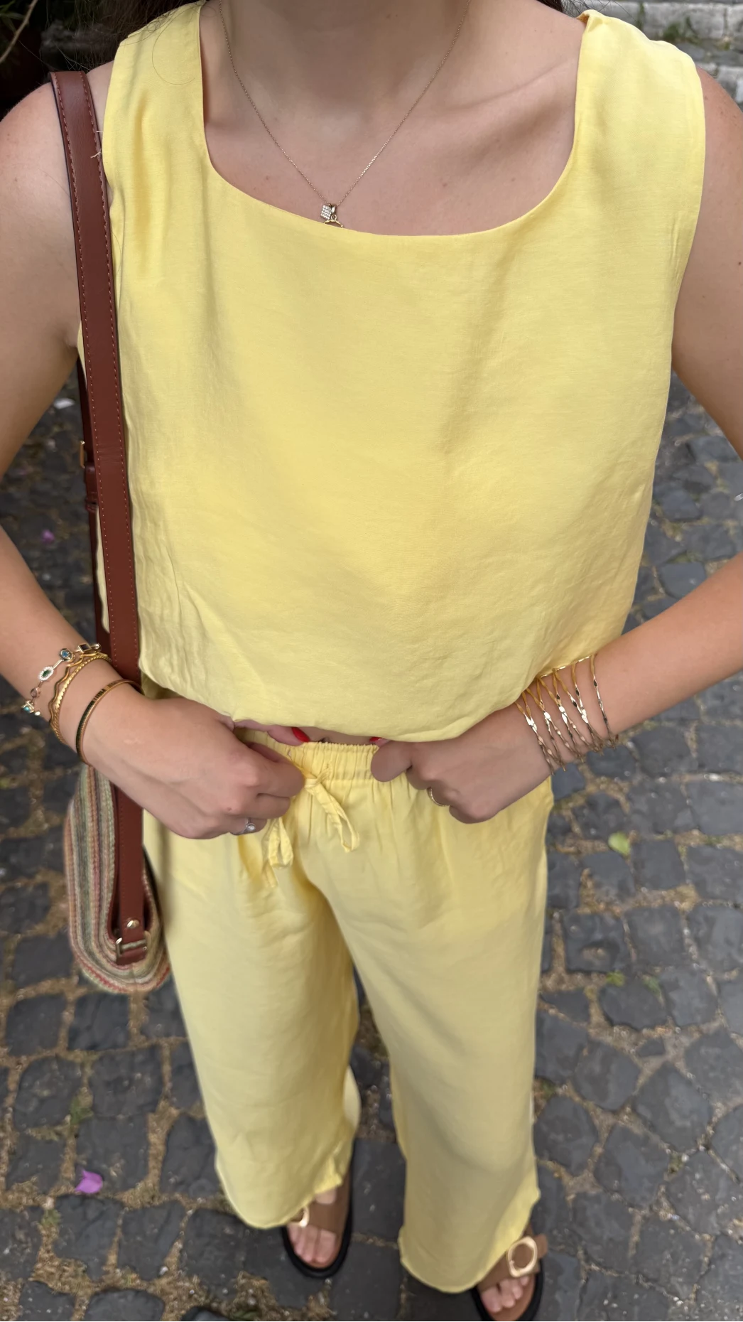 Alex Beli Lastik Detay Modal Takım - Sarı - 8013