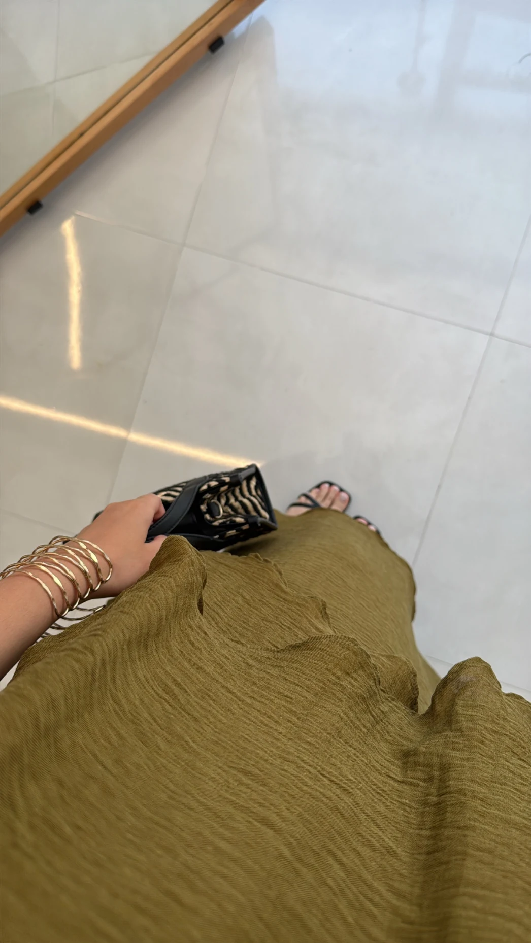 Alina Kat Kat Sıfır Kol Şallı Elbise - Olive - Kod: 3446