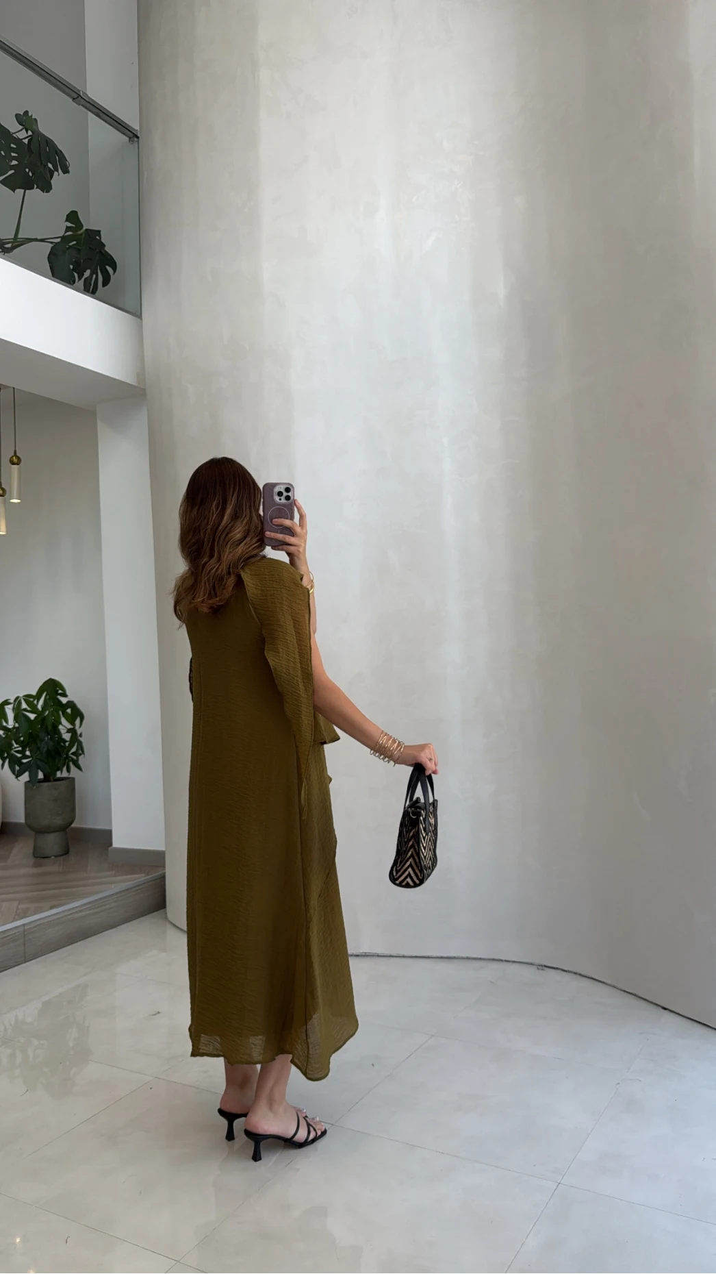 Alina Kat Kat Sıfır Kol Şallı Elbise - Olive - Kod: 3446