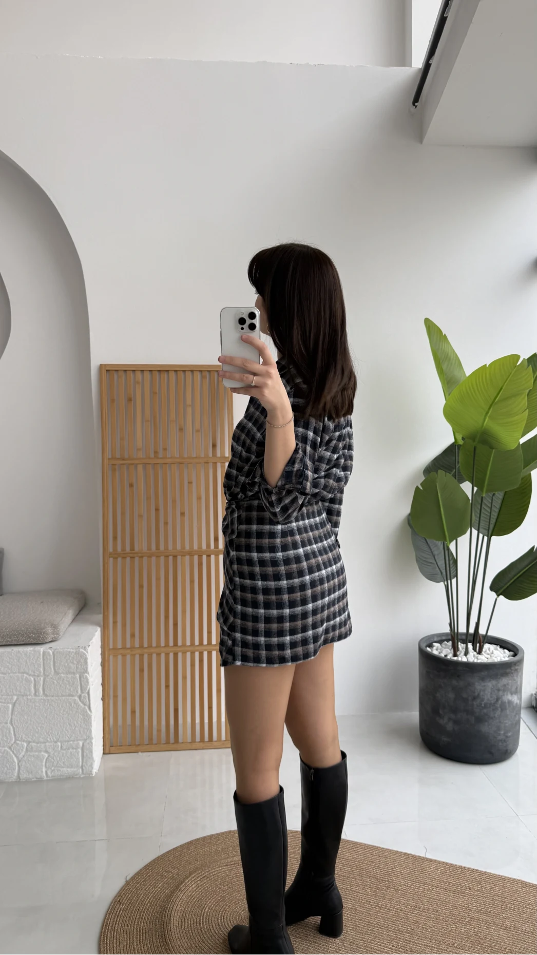 Aller Ekose Desenli Etekli Gömlek Elbise - Antrasit