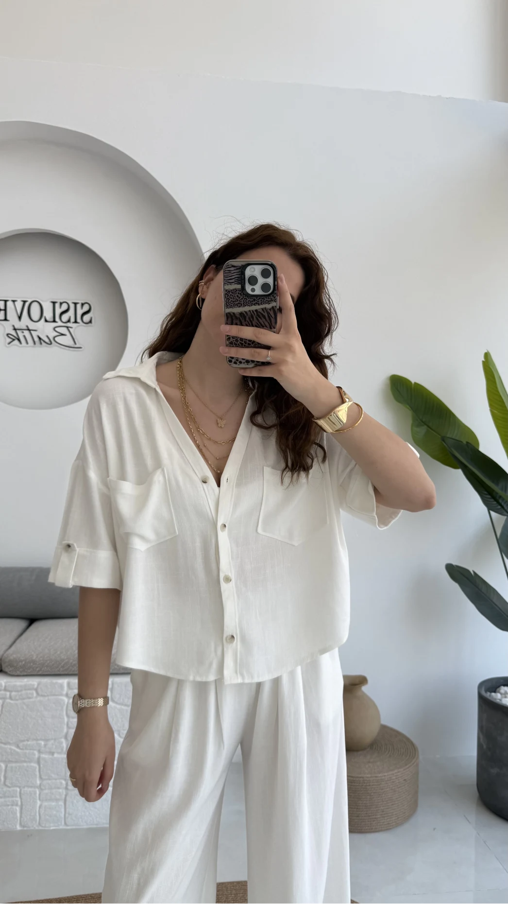 Aloe Yarım Kol Cepli Gömlek Pantolon Takım - Beyaz