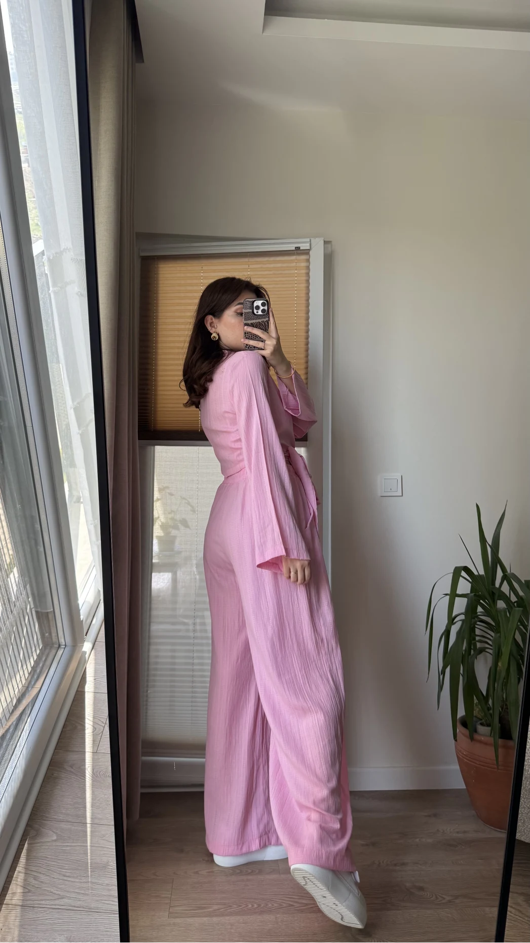 Amalfia Kısa Bağlamalı Gofre Takım Pembe