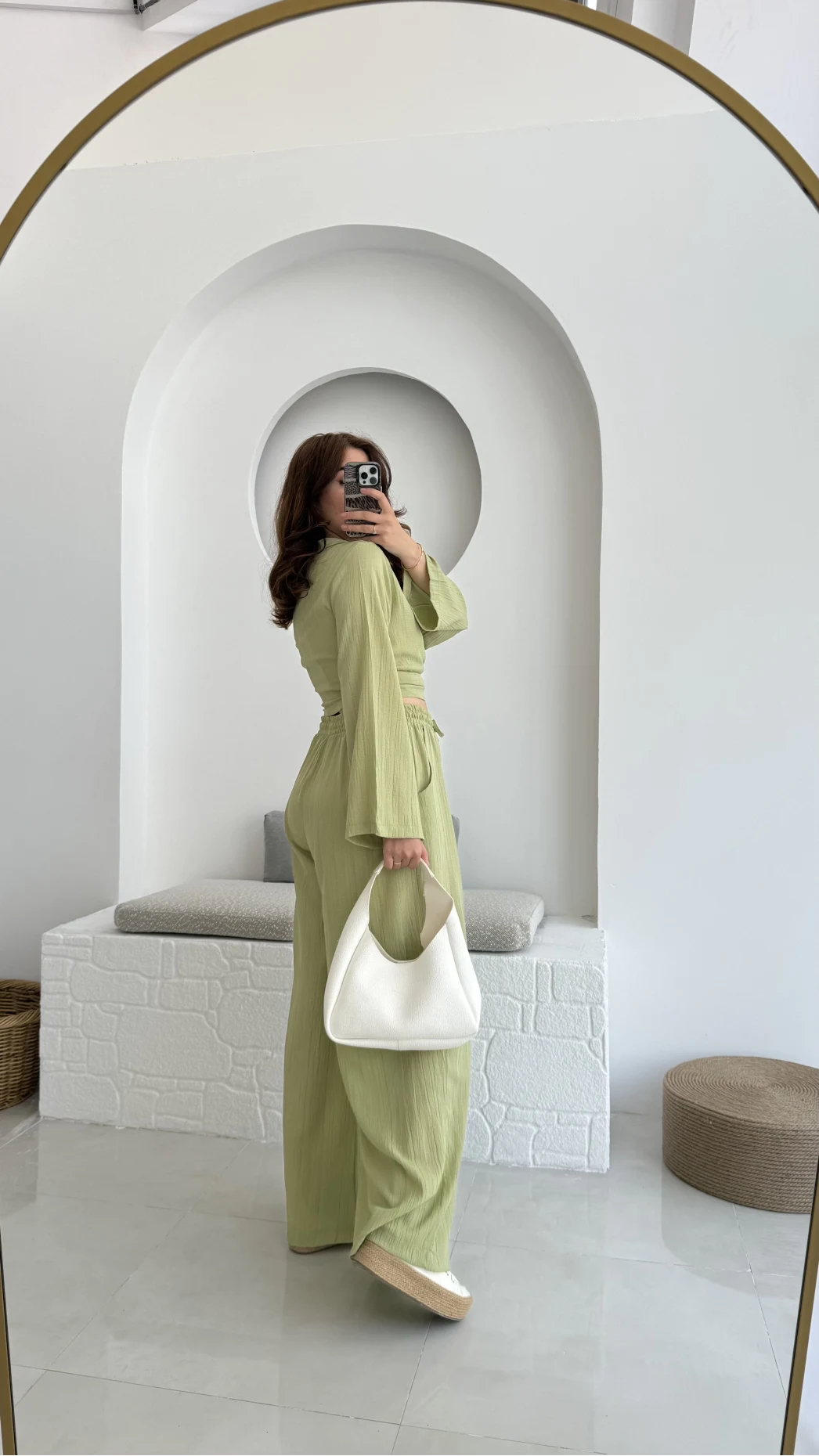 Amalfia Kısa Bağlamalı Gofre Takım Yeşil