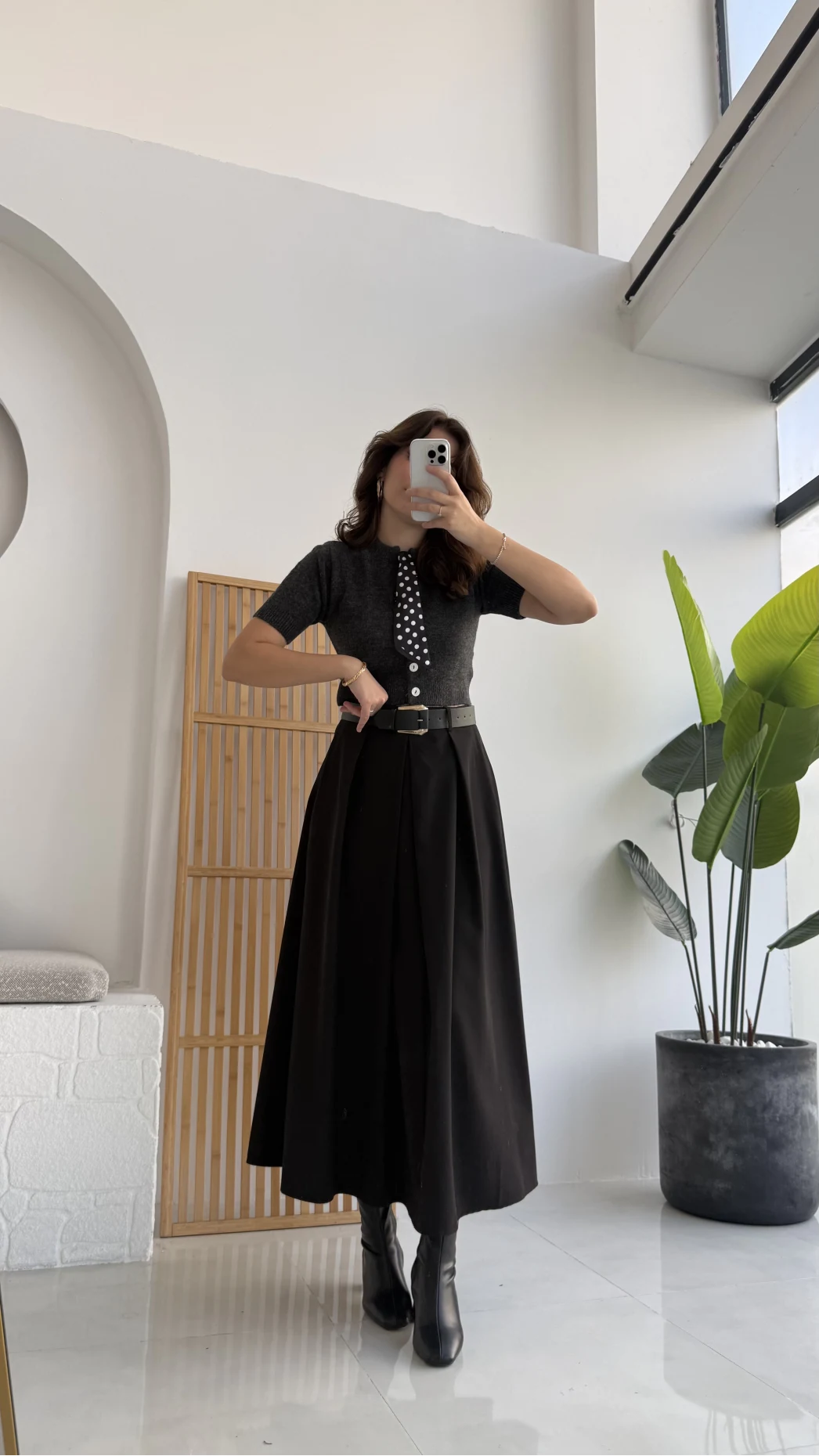 Amelia Fularlı CROP Hırka - Antrasit - Kod: 4561