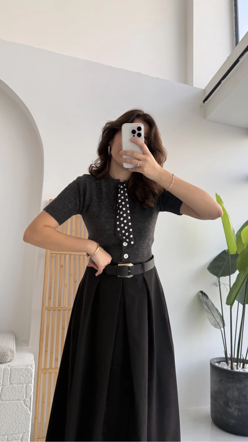 Amelia Fularlı CROP Hırka - Antrasit - Kod: 4561