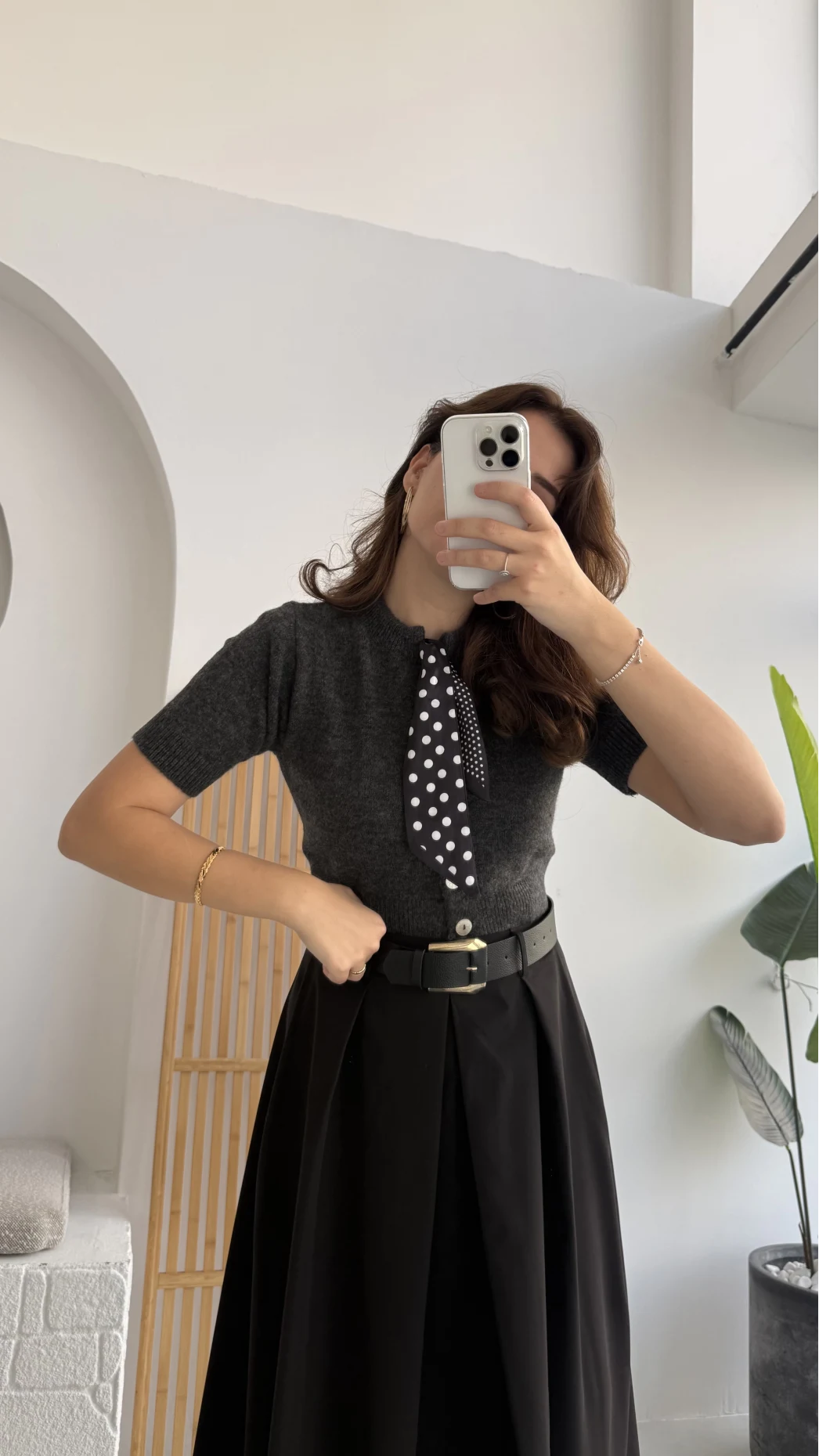 Amelia Fularlı CROP Hırka - Antrasit - Kod: 4561