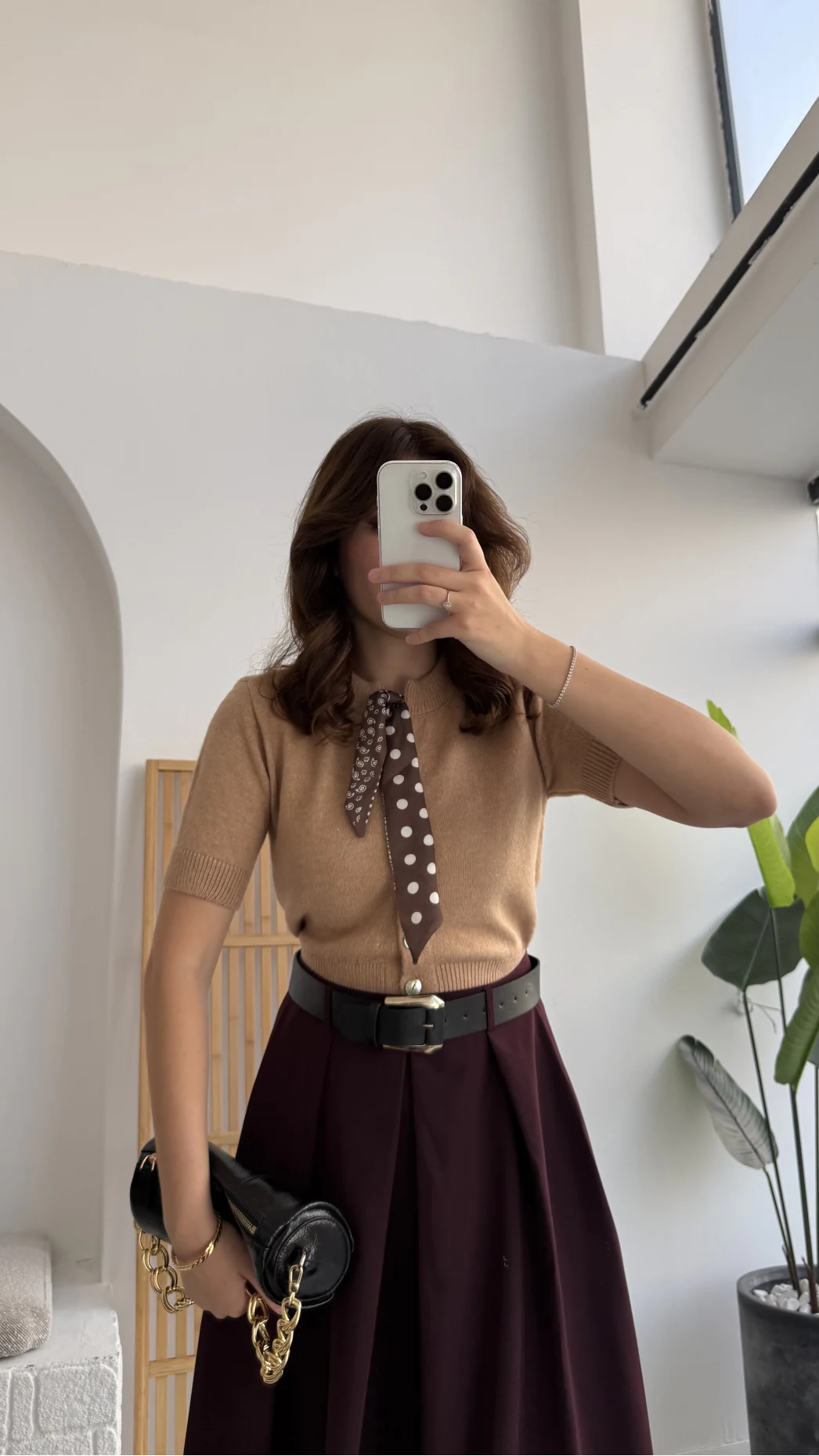 Amelia Fularlı CROP Hırka - Camel - Kod: 4561