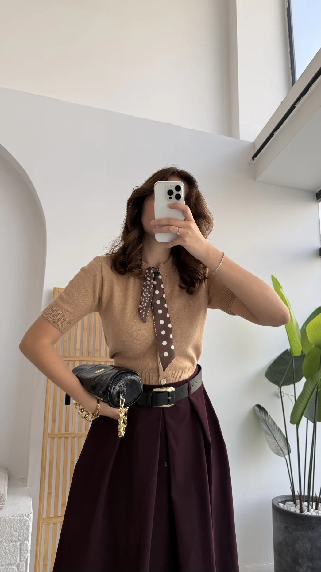 Amelia Fularlı CROP Hırka - Camel - Kod: 4561