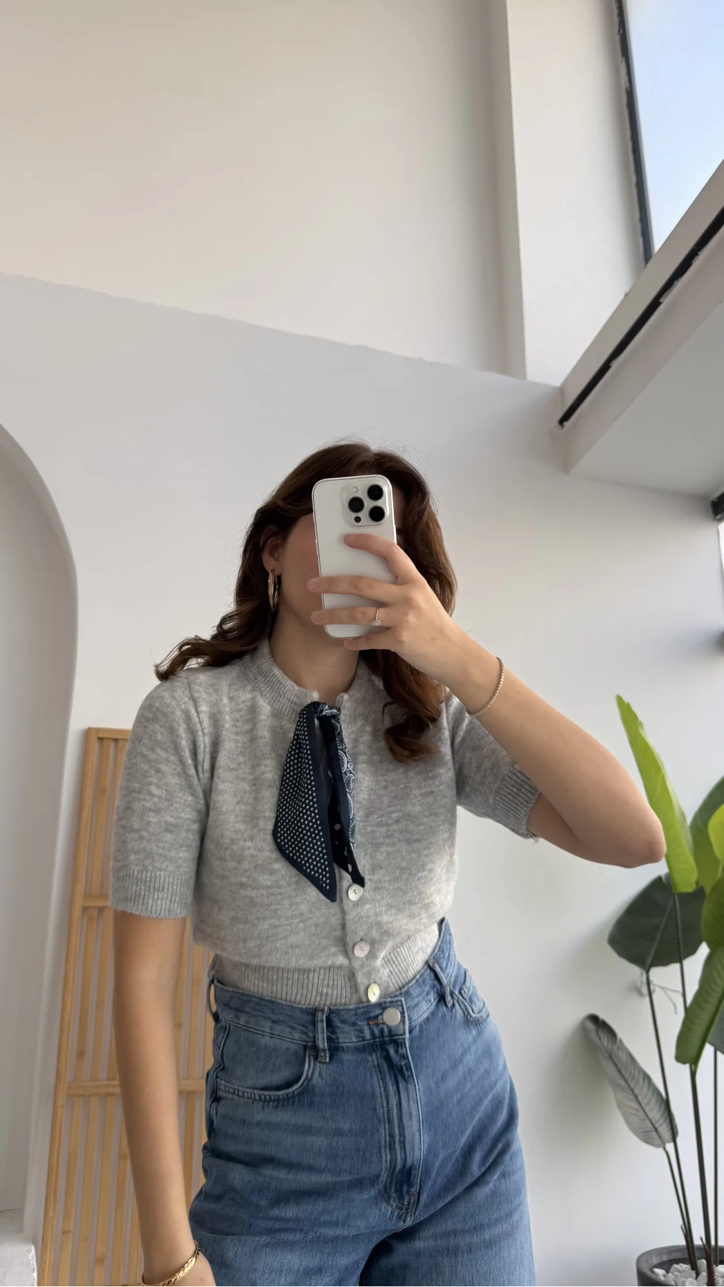 Amelia Fularlı CROP Hırka - Gri - Kod: 4561