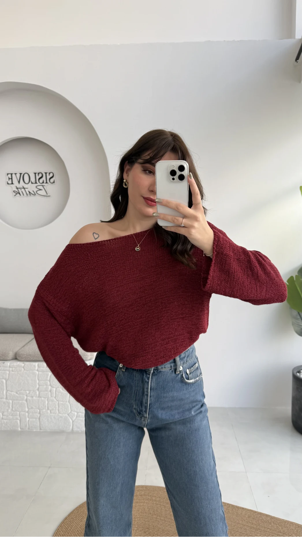 Anabel Kayık Yaka Triko - Bordo