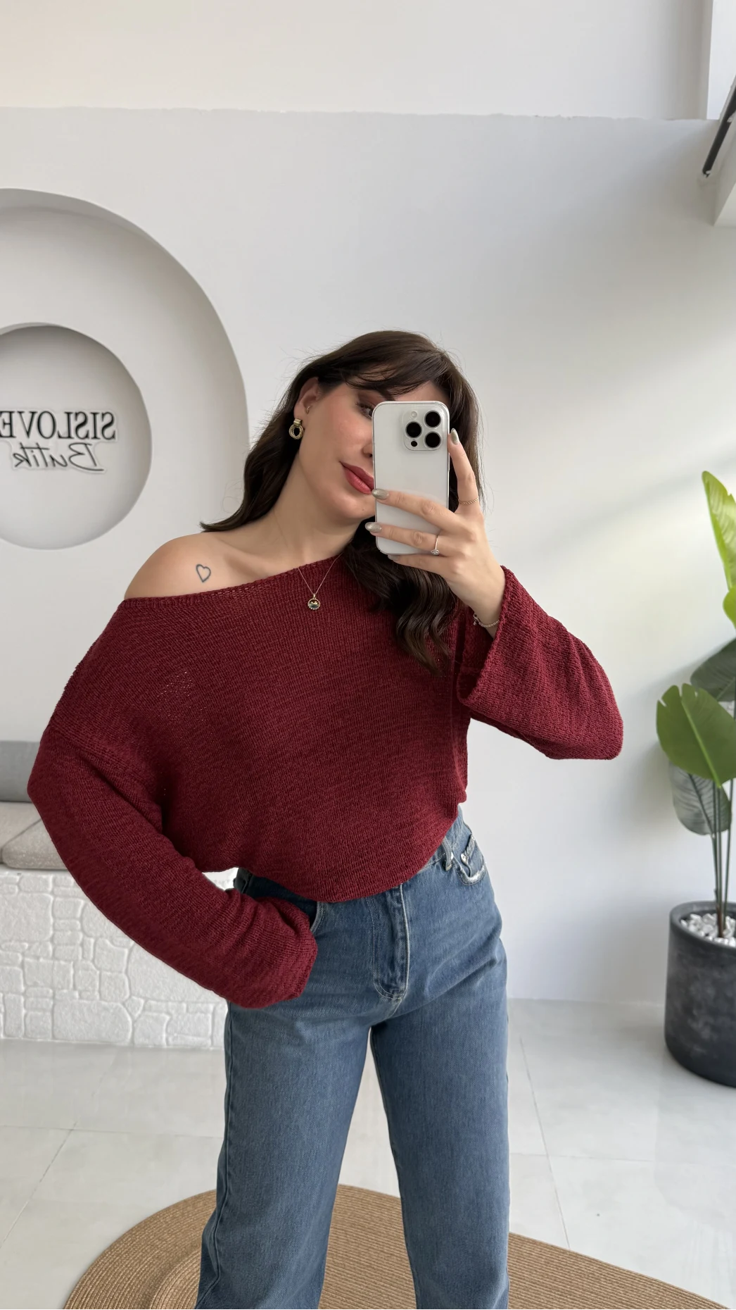 Anabel Kayık Yaka Triko - Bordo