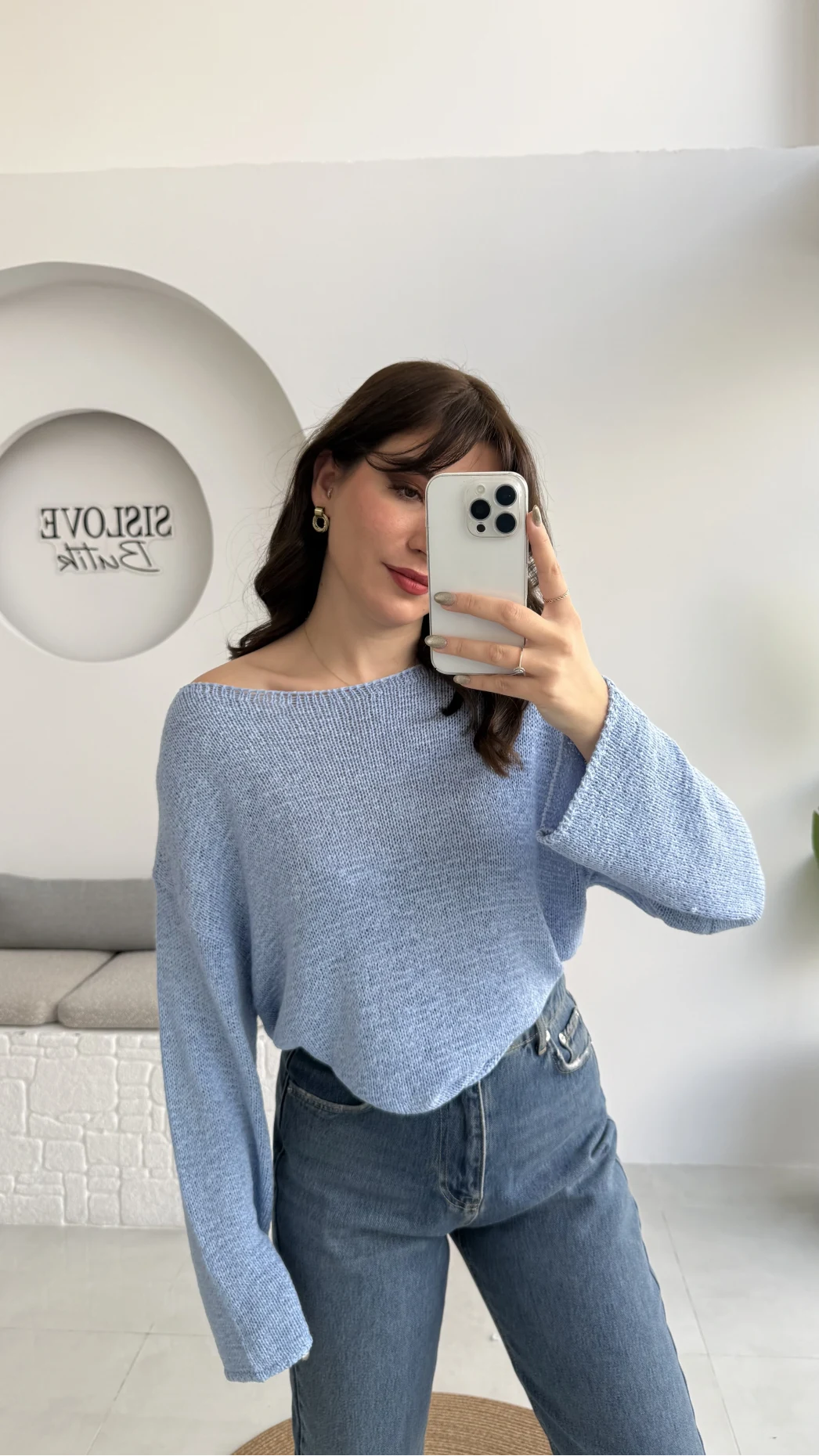 Anabel Kayık Yaka Triko - Mavi