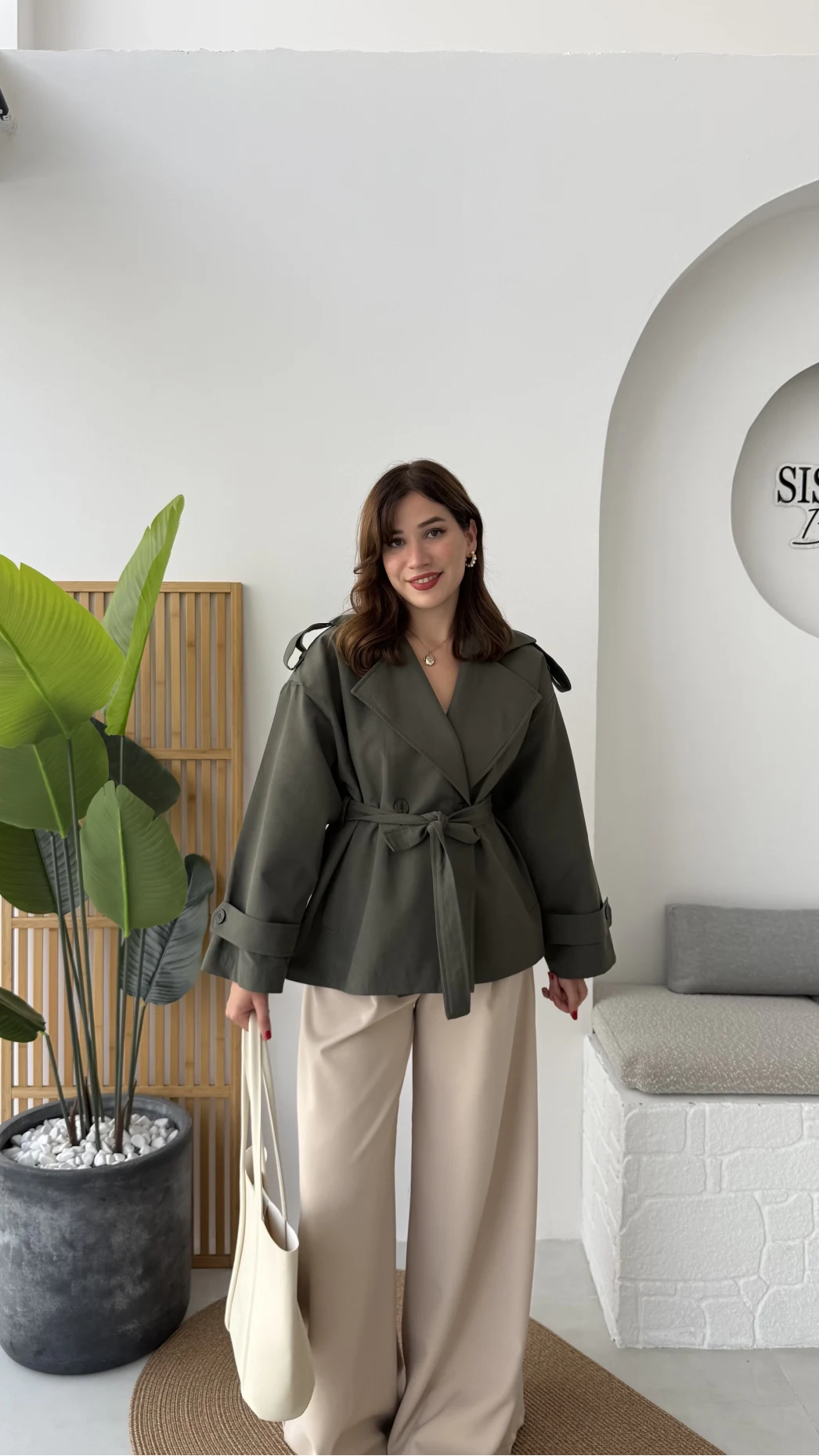 Anastasia Kuşaklı Kısa Trençkot - Haki - Kod: 9609