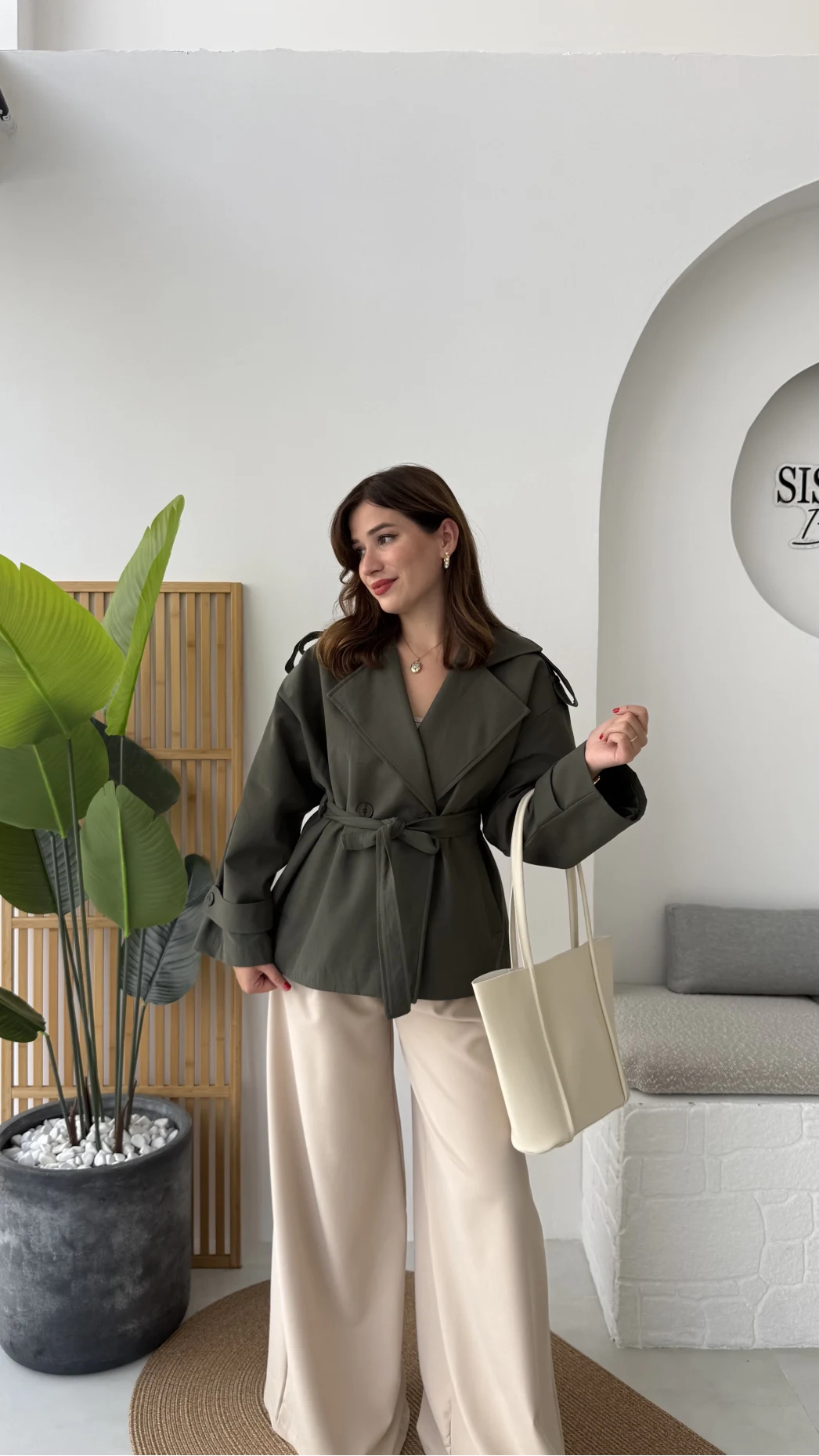 Anastasia Kuşaklı Kısa Trençkot - Haki - Kod: 9609