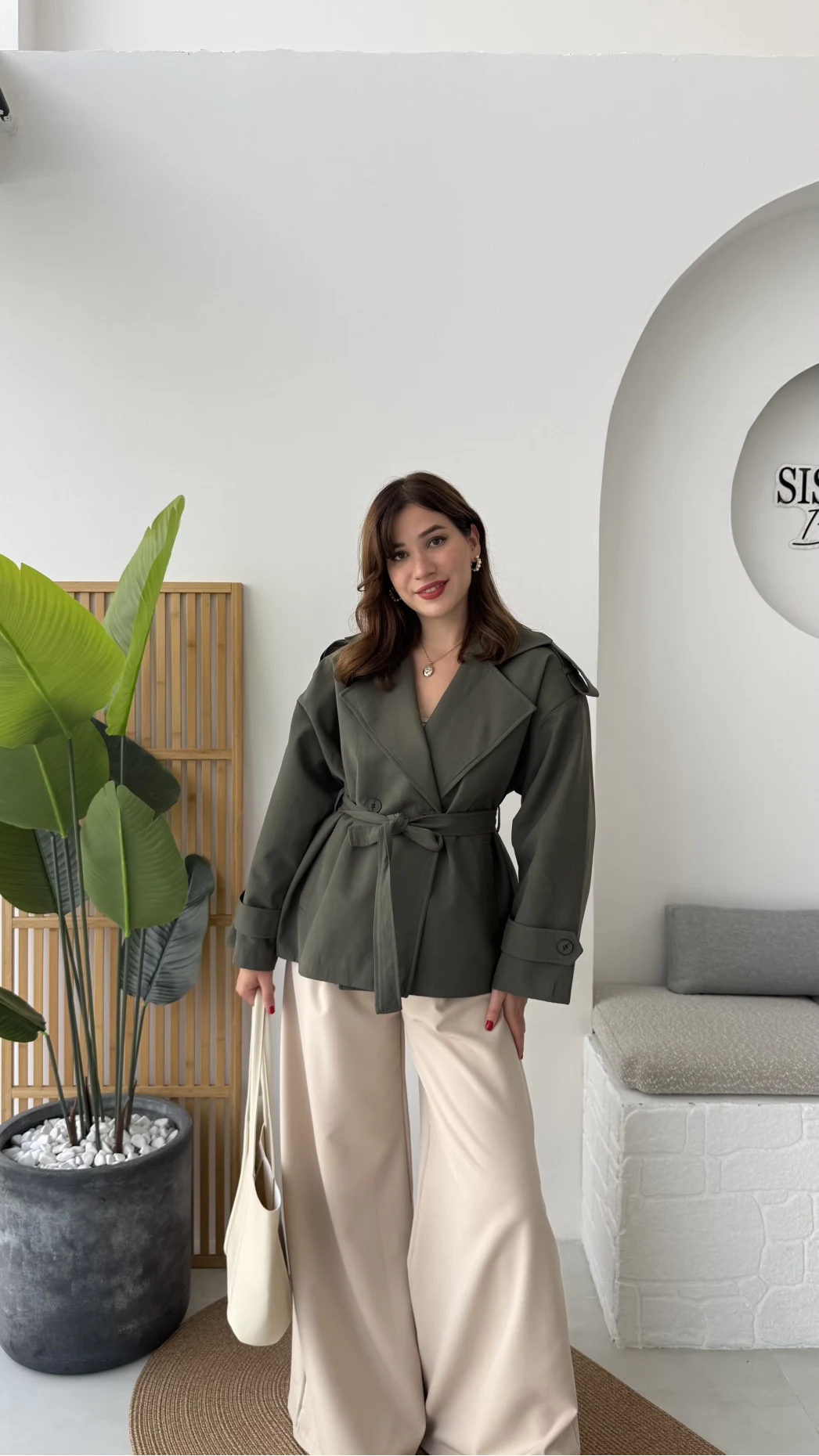 Anastasia Kuşaklı Kısa Trençkot - Haki - Kod: 9609