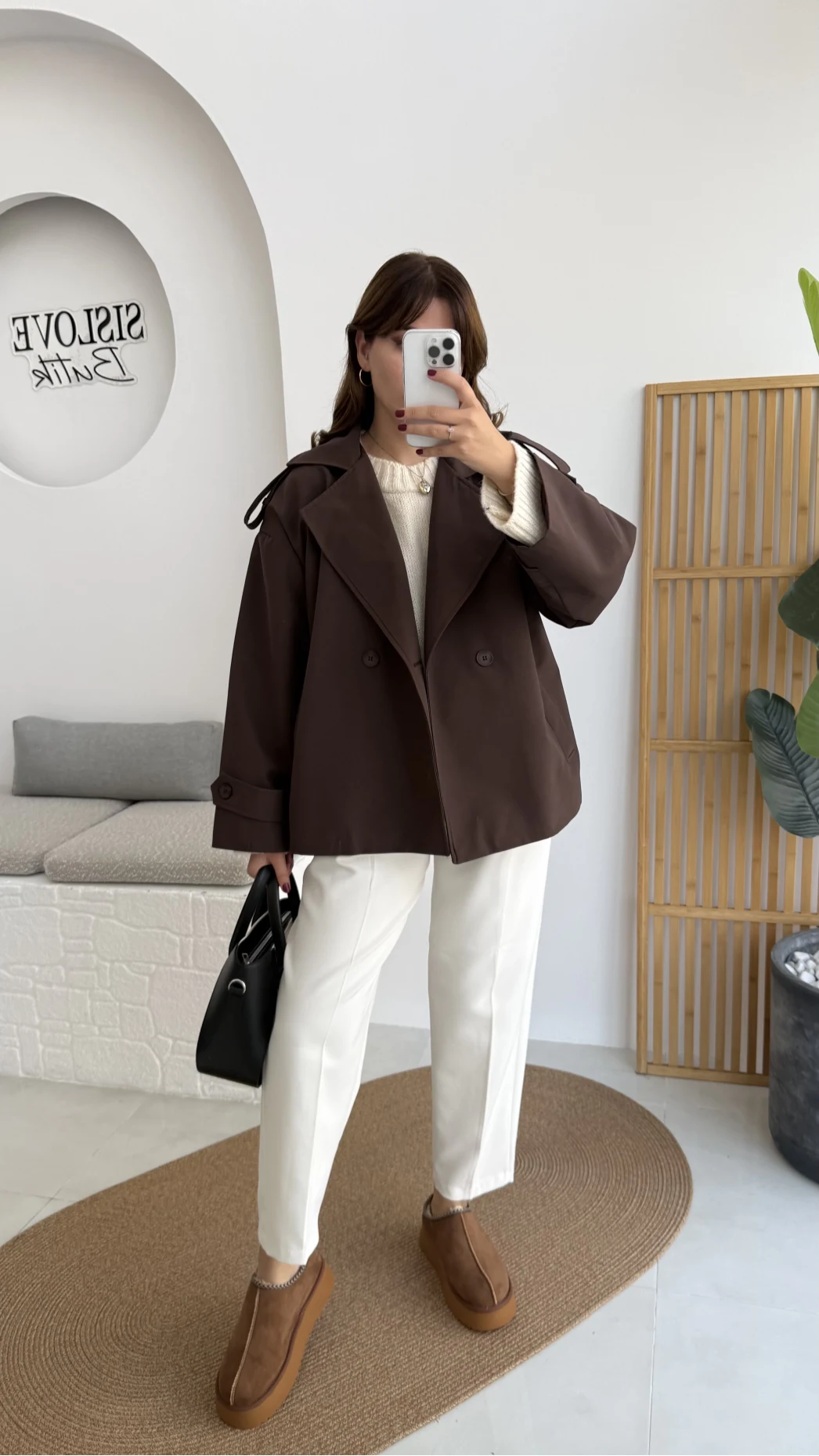 Anastasia Kuşaklı Kısa Trençkot - Kahve - Kod: 9609