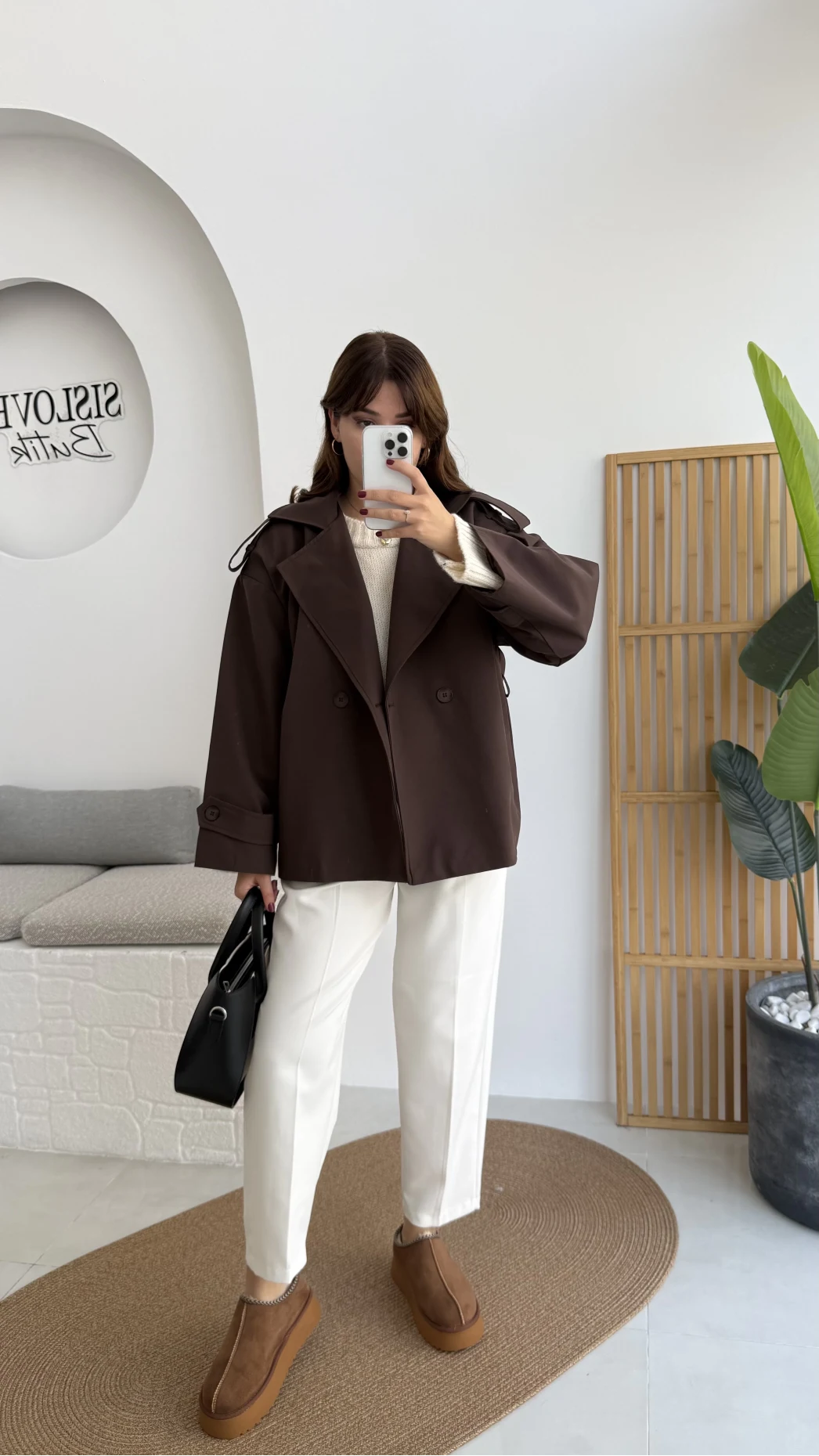 Anastasia Kuşaklı Kısa Trençkot - Kahve - Kod: 9609