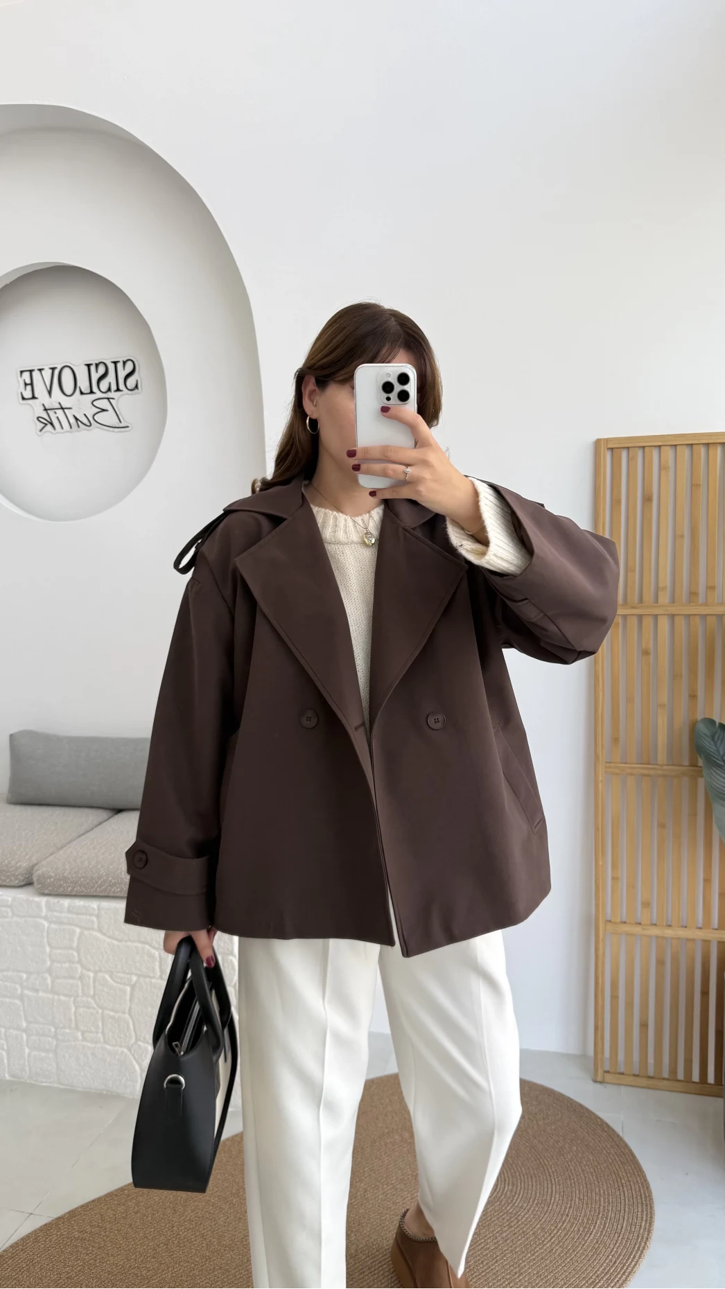 Anastasia Kuşaklı Kısa Trençkot - Kahve - Kod: 9609