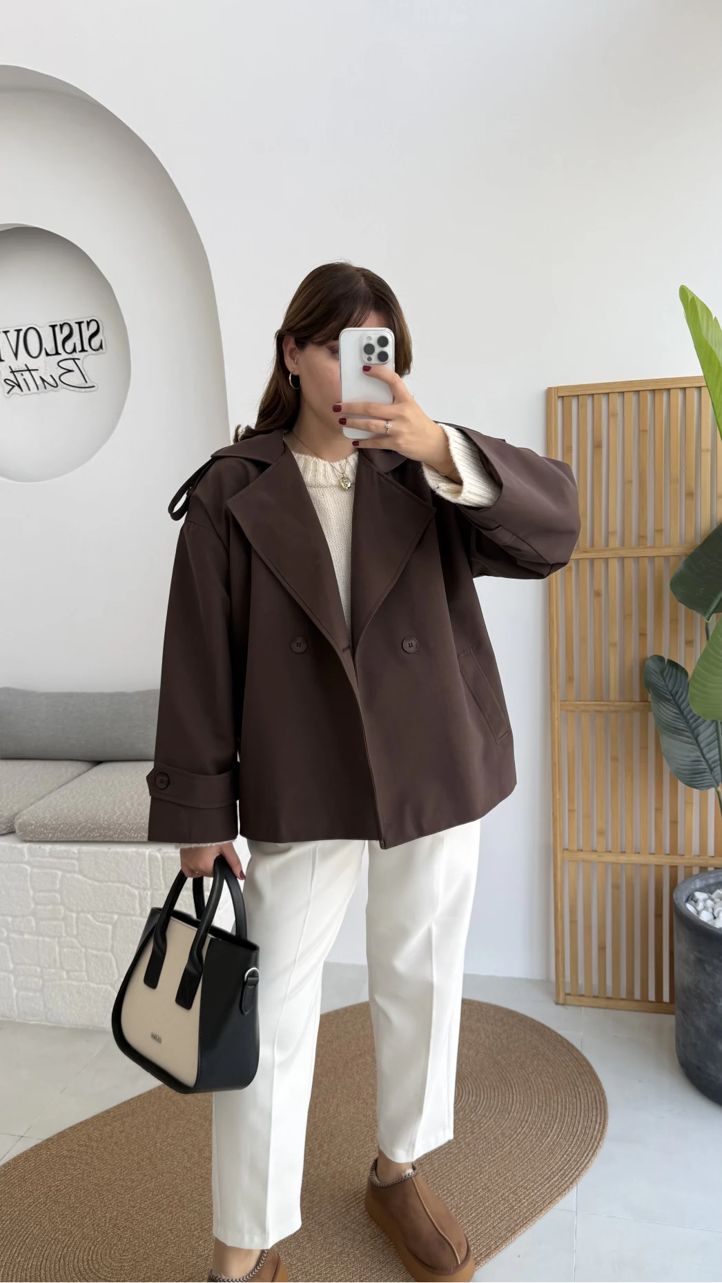 Anastasia Kuşaklı Kısa Trençkot - Kahve - Kod: 9609